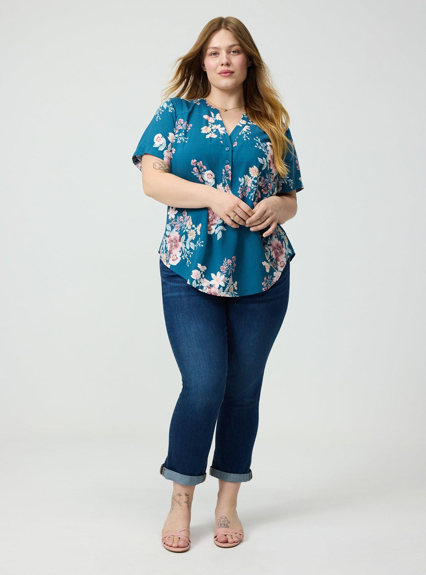 Harper Challis Short Sleeve Blouse, CAMMY FLORAL TEAL, alternate