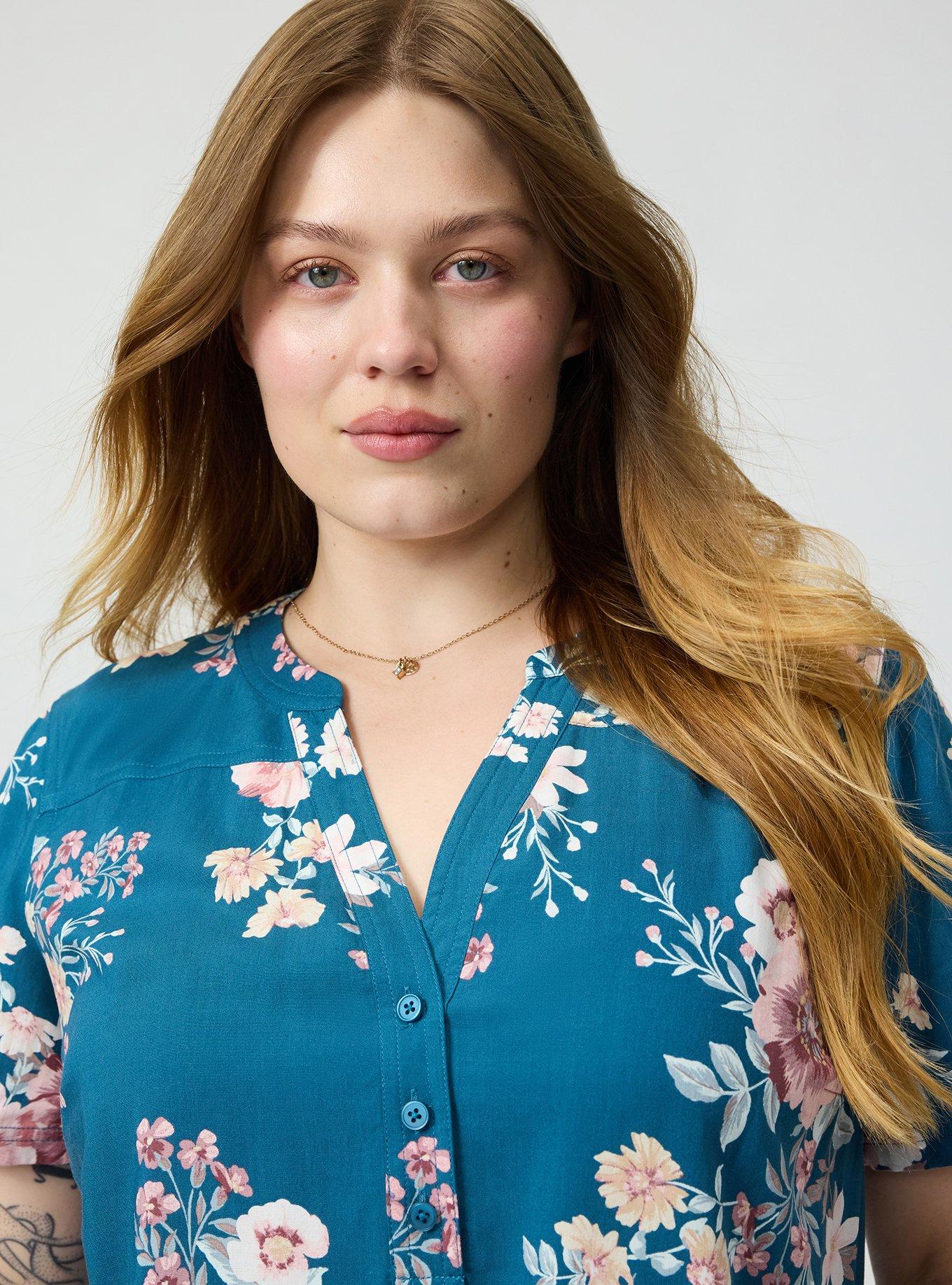 Harper Challis Short Sleeve Blouse, CAMMY FLORAL TEAL, alternate