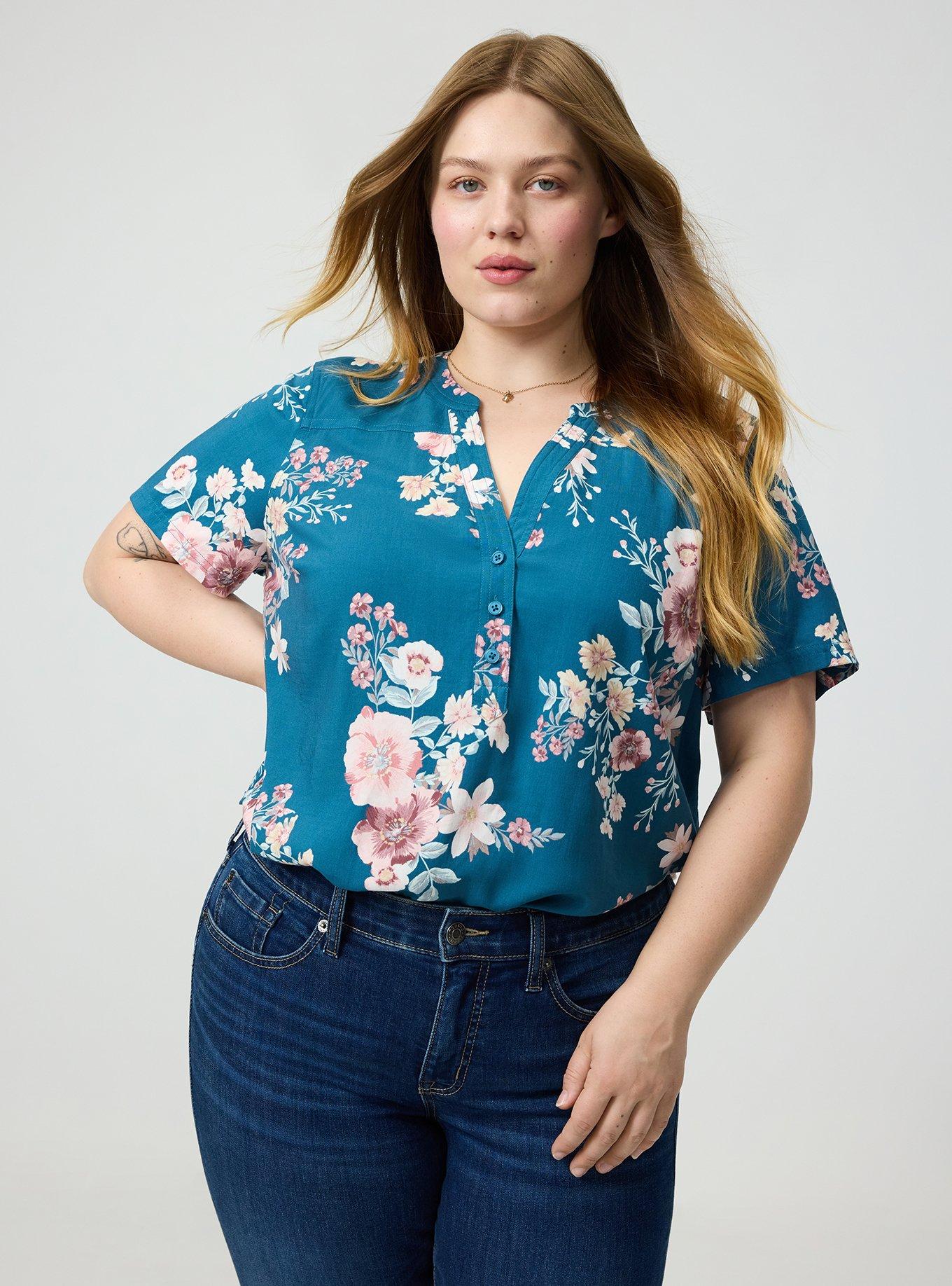 Harper Challis Short Sleeve Blouse, CAMMY FLORAL TEAL, alternate