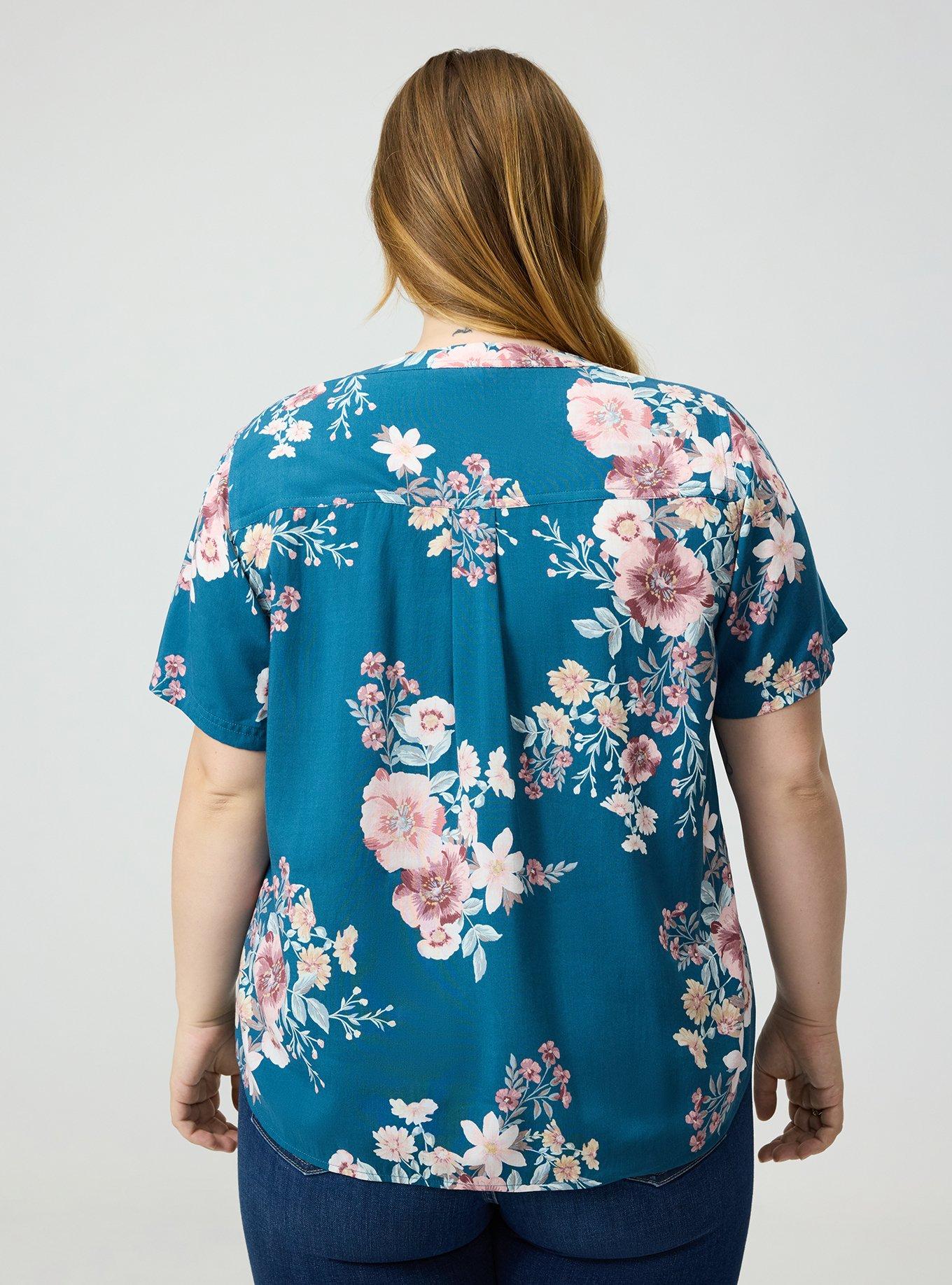 Harper Challis Short Sleeve Blouse, CAMMY FLORAL TEAL, alternate