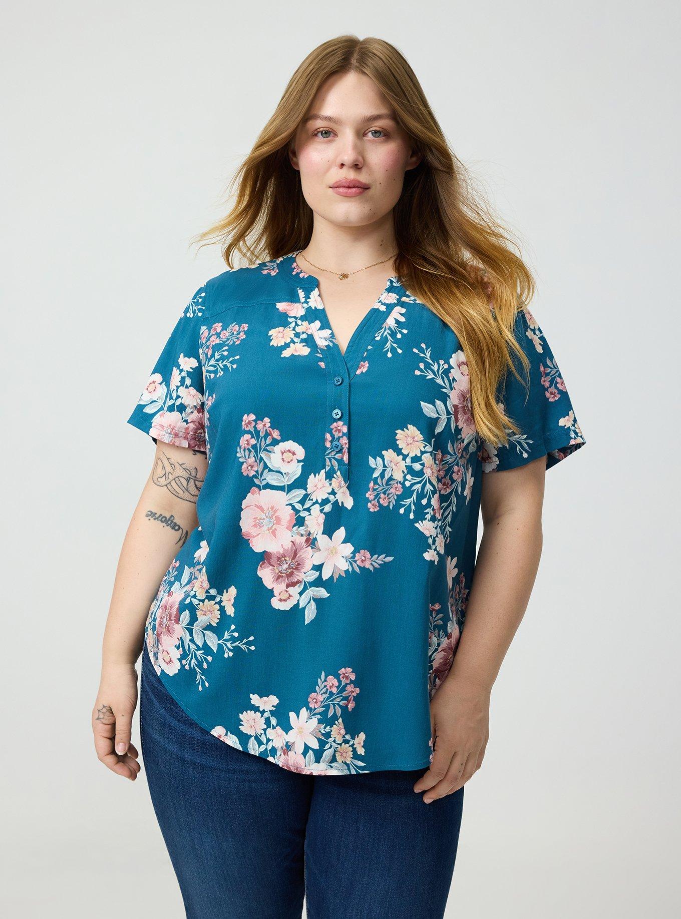 Harper Challis Short Sleeve Blouse, CAMMY FLORAL TEAL, alternate