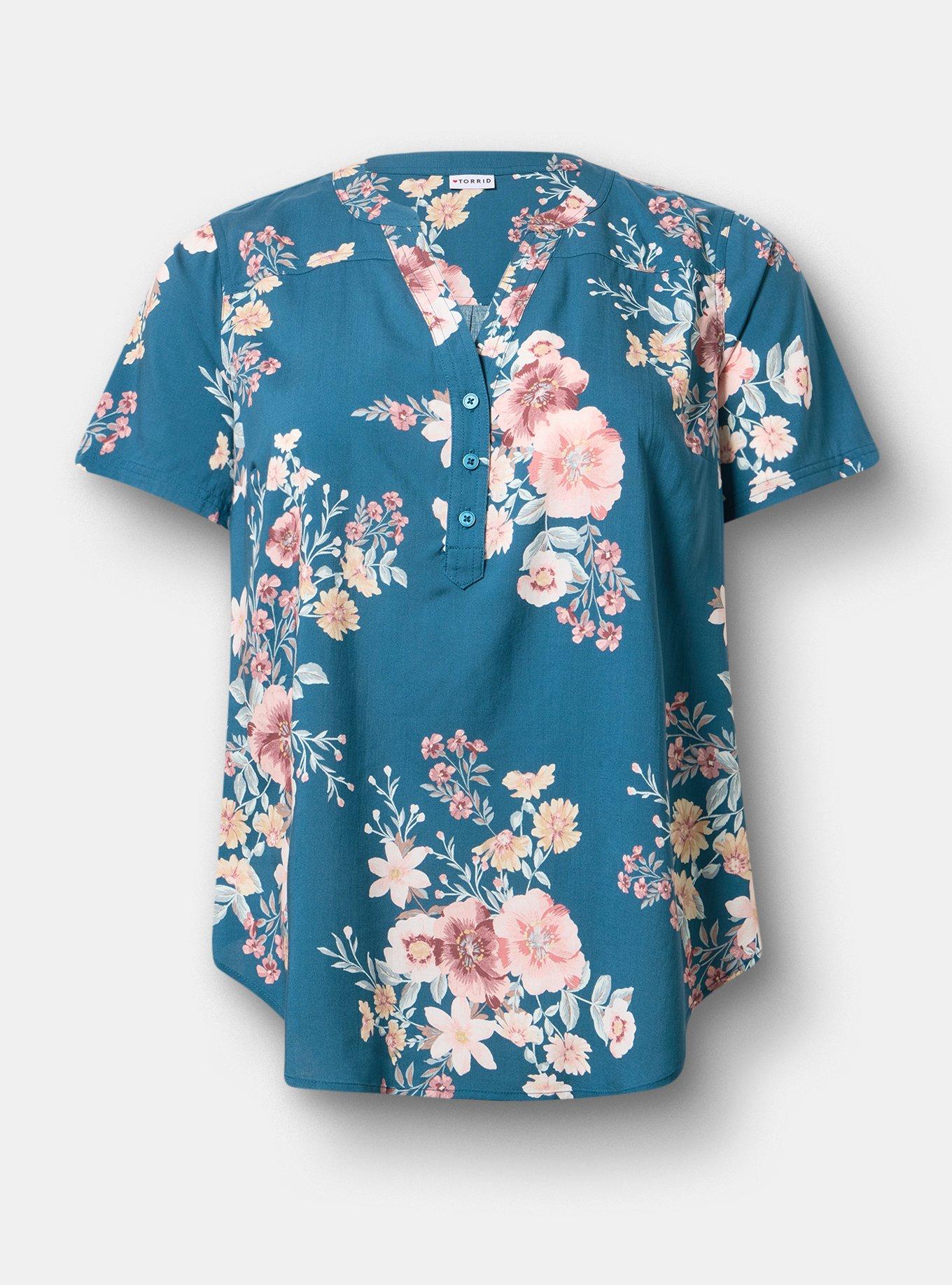 Harper Challis Short Sleeve Blouse, CAMMY FLORAL TEAL, hi-res
