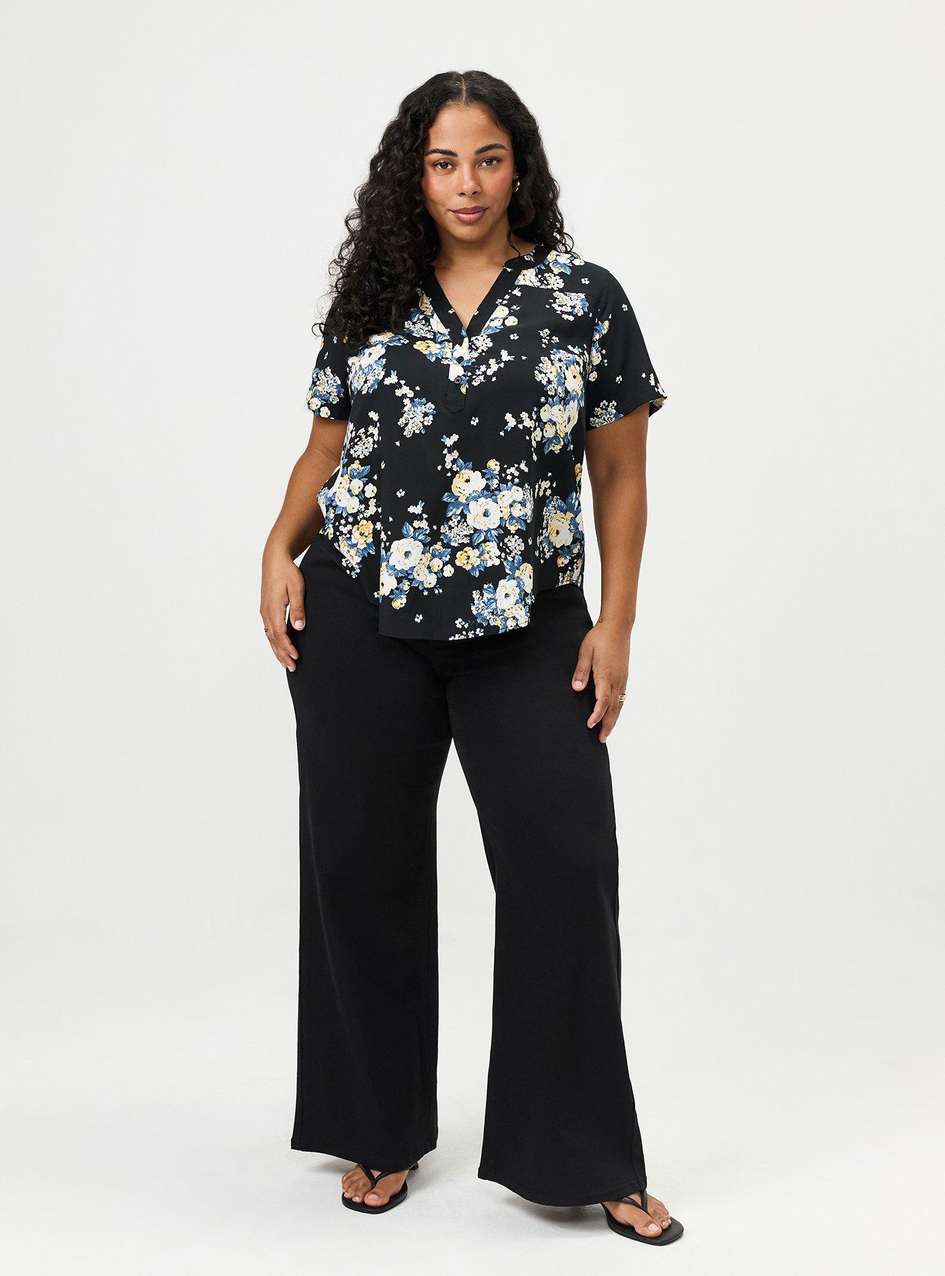 Harper Challis Short Sleeve Blouse, MARCIE ROSE FLORAL BLACK, alternate