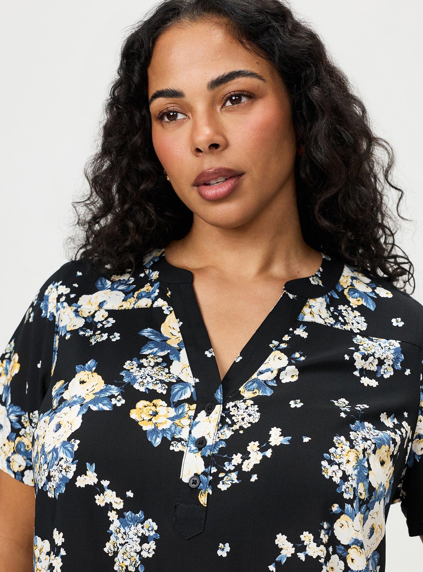 Harper Challis Short Sleeve Blouse, MARCIE ROSE FLORAL BLACK, alternate