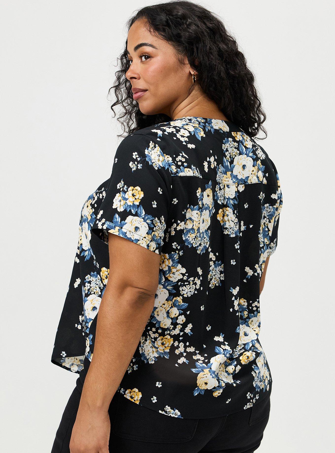 Harper Challis Short Sleeve Blouse, MARCIE ROSE FLORAL BLACK, alternate