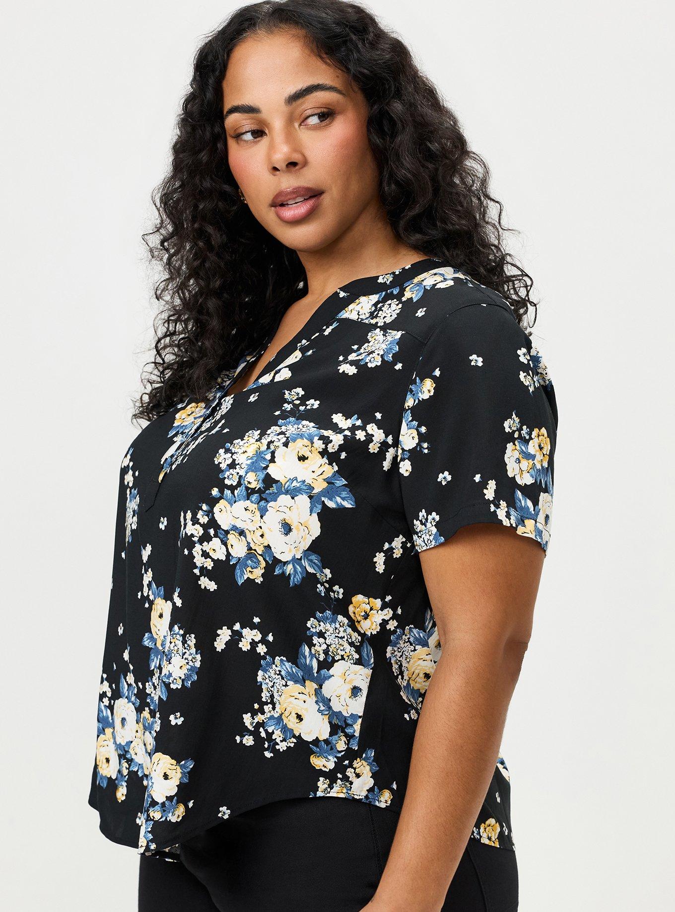 Harper Challis Short Sleeve Blouse, MARCIE ROSE FLORAL BLACK, alternate
