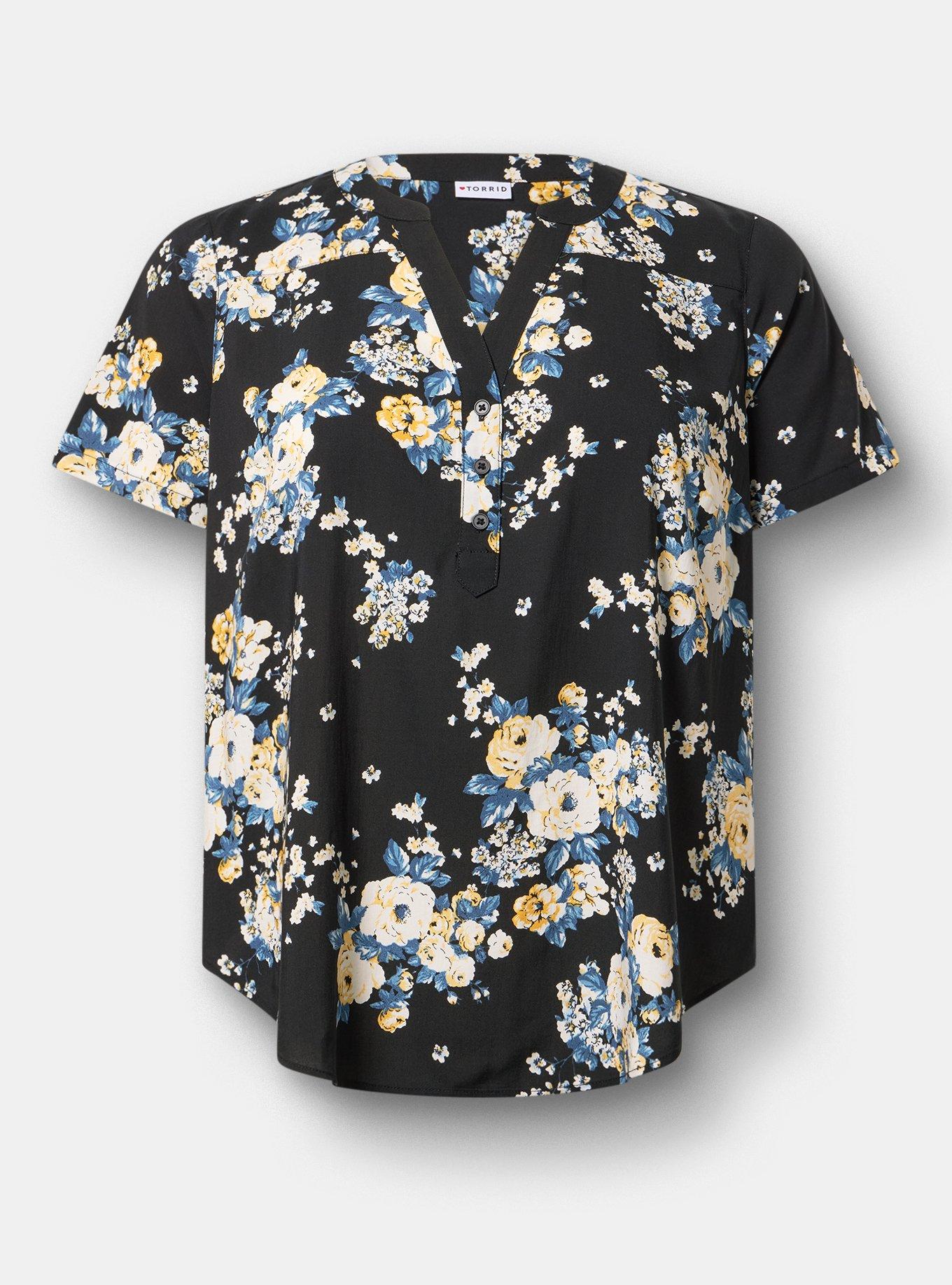 Harper Challis Short Sleeve Blouse, MARCIE ROSE FLORAL BLACK, hi-res