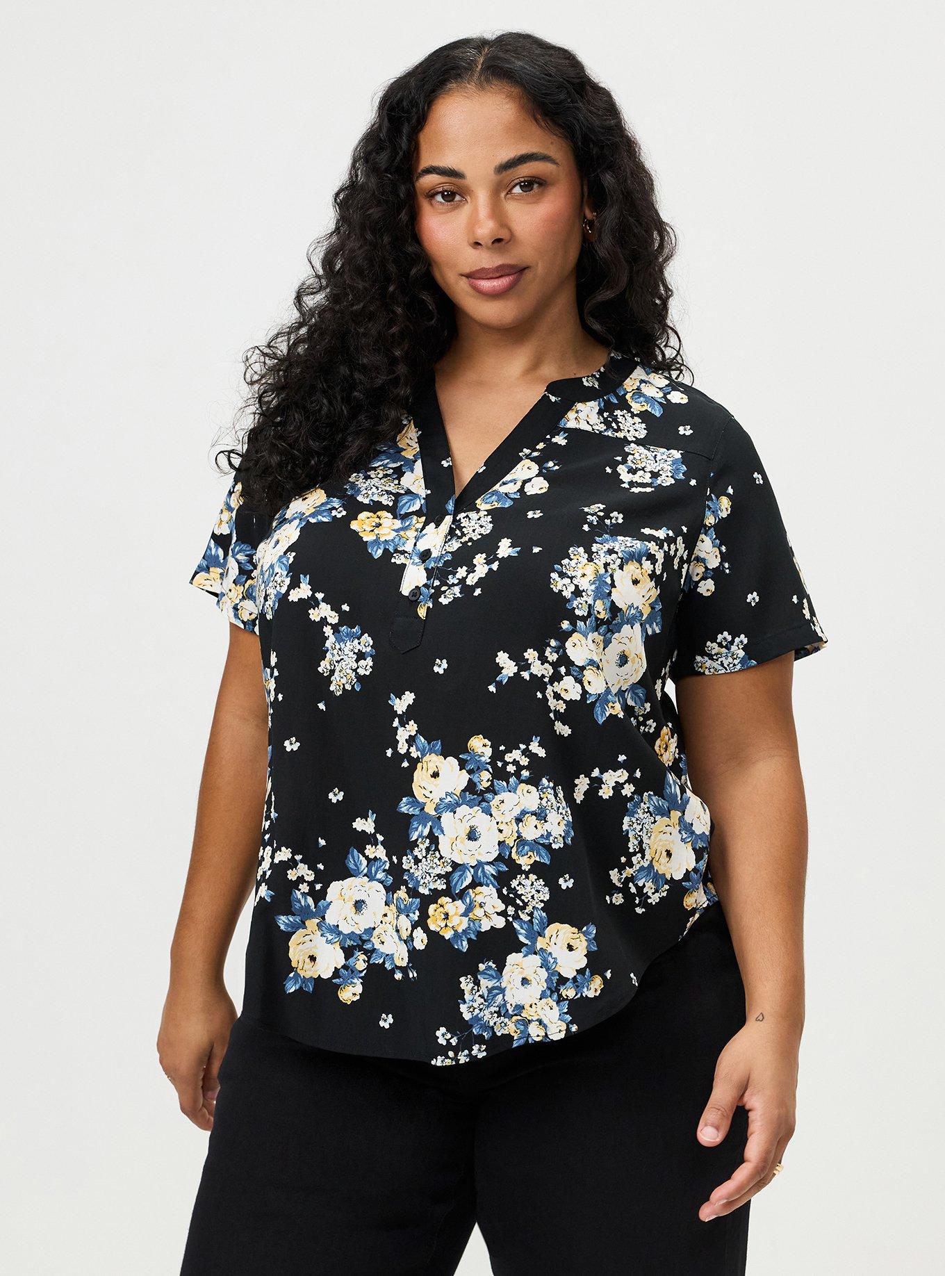 Harper Challis Short Sleeve Blouse, MARCIE ROSE FLORAL BLACK, hi-res