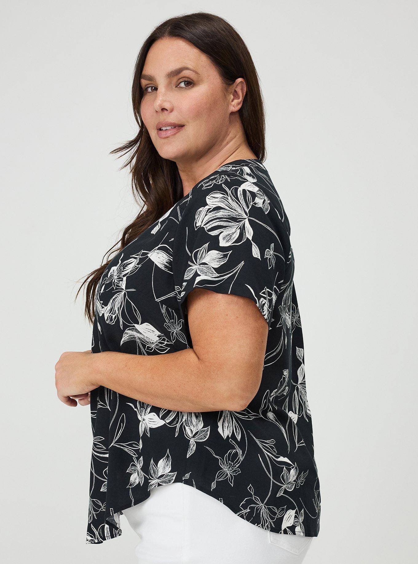 Harper Challis Short Sleeve Blouse, FLORAL FLOW BW, alternate