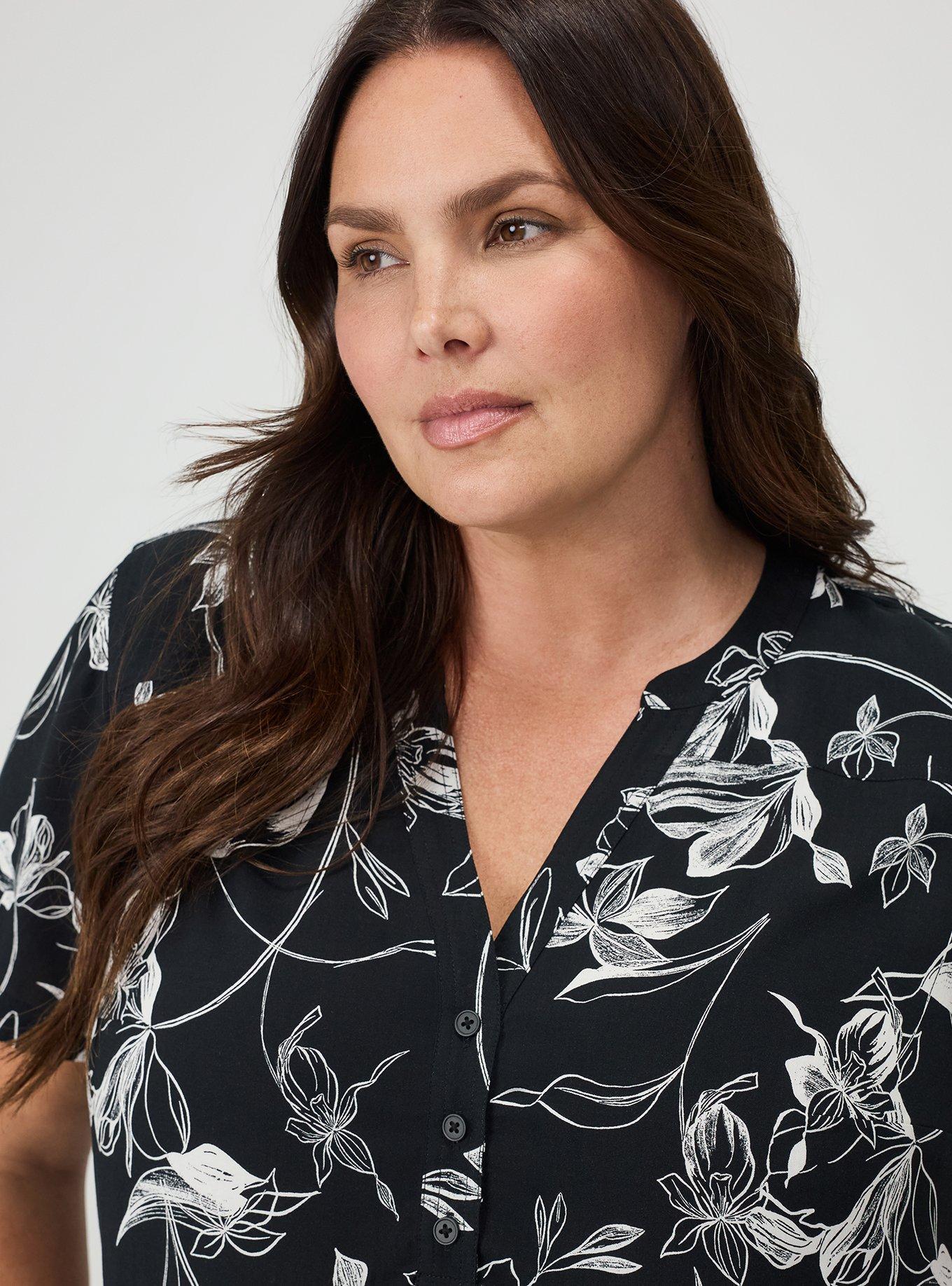 Harper Challis Short Sleeve Blouse, FLORAL FLOW BW, alternate