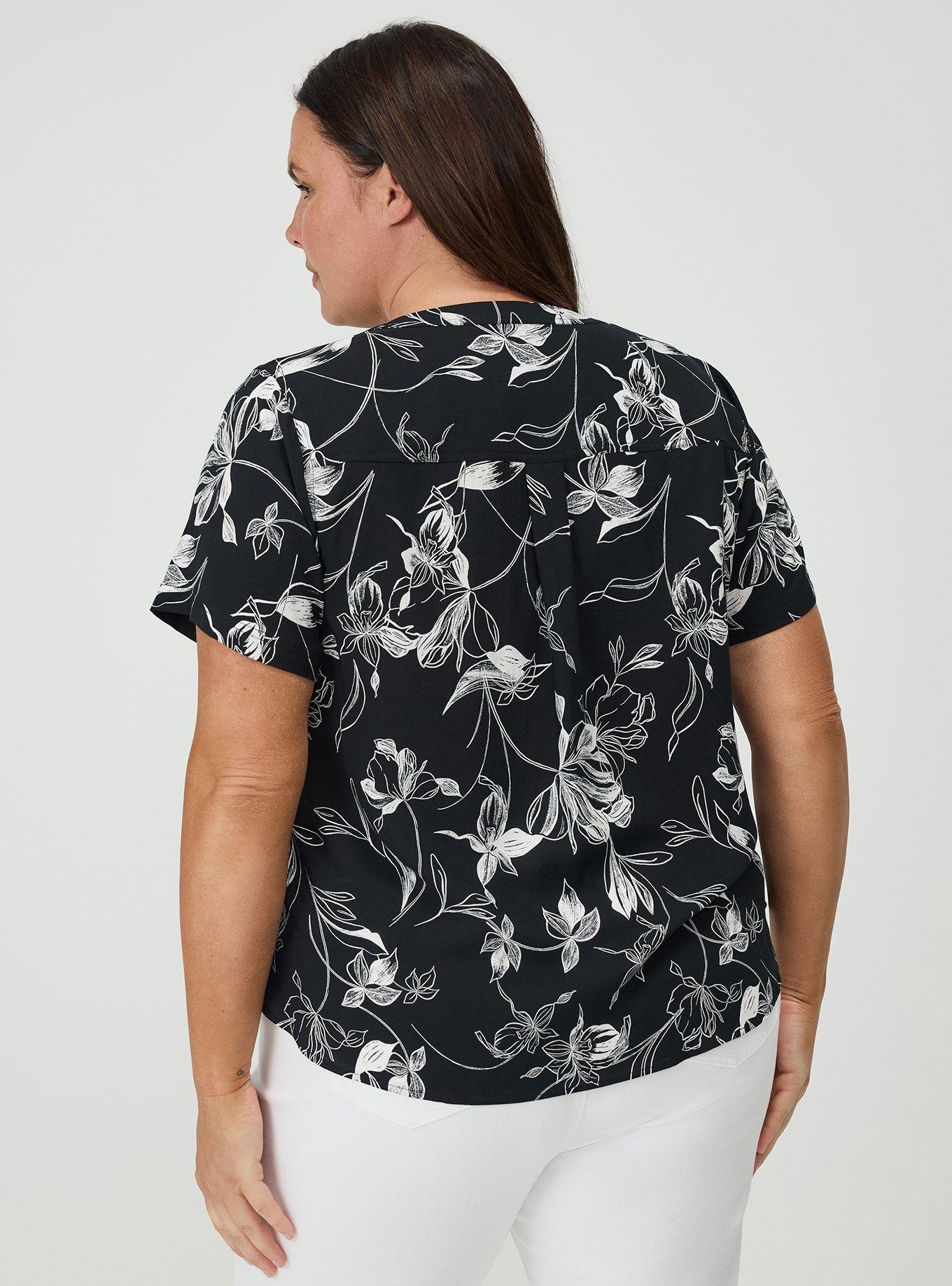 Harper Challis Short Sleeve Blouse, FLORAL FLOW BW, alternate