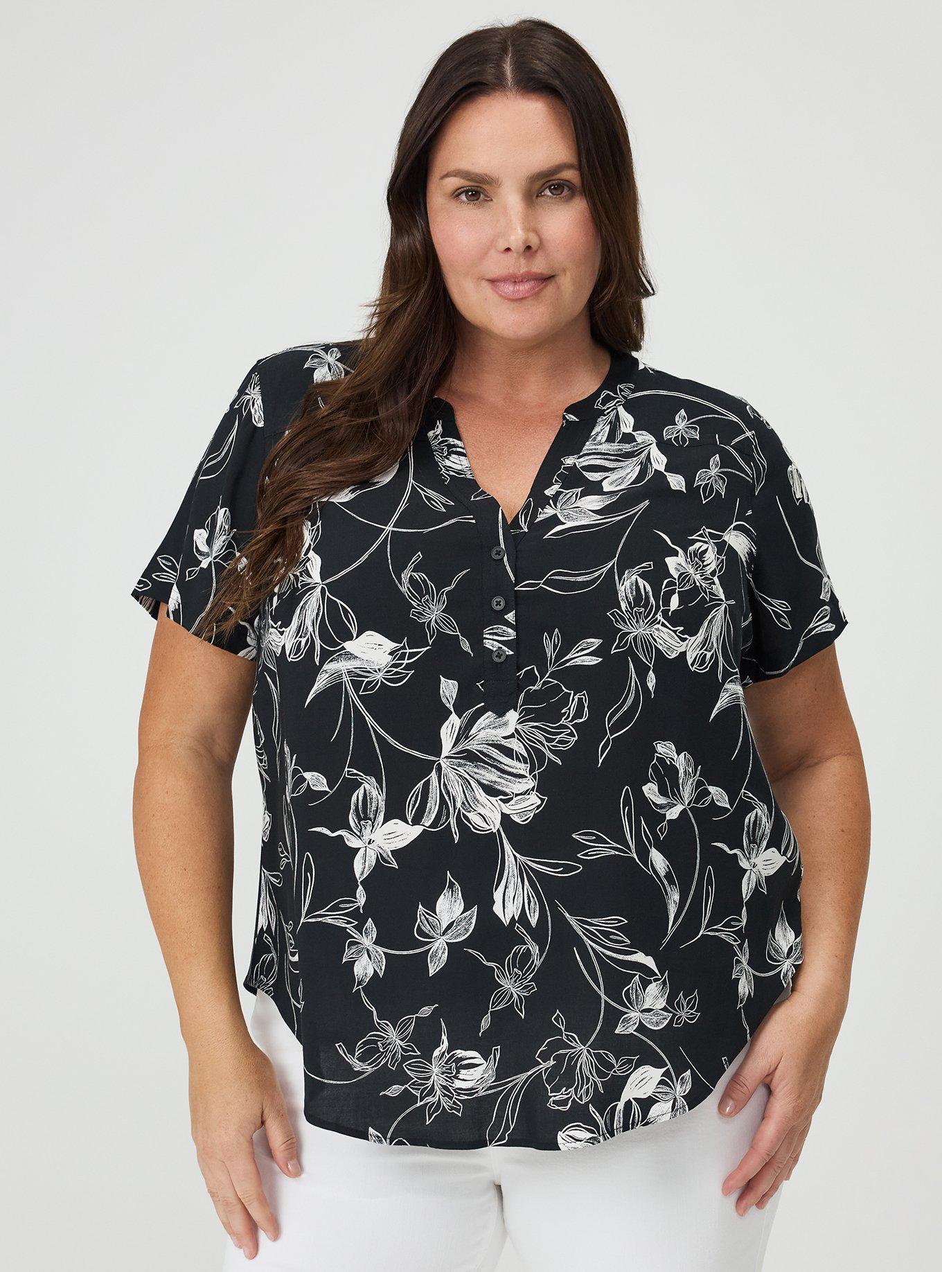 Harper Challis Short Sleeve Blouse, FLORAL FLOW BW, hi-res