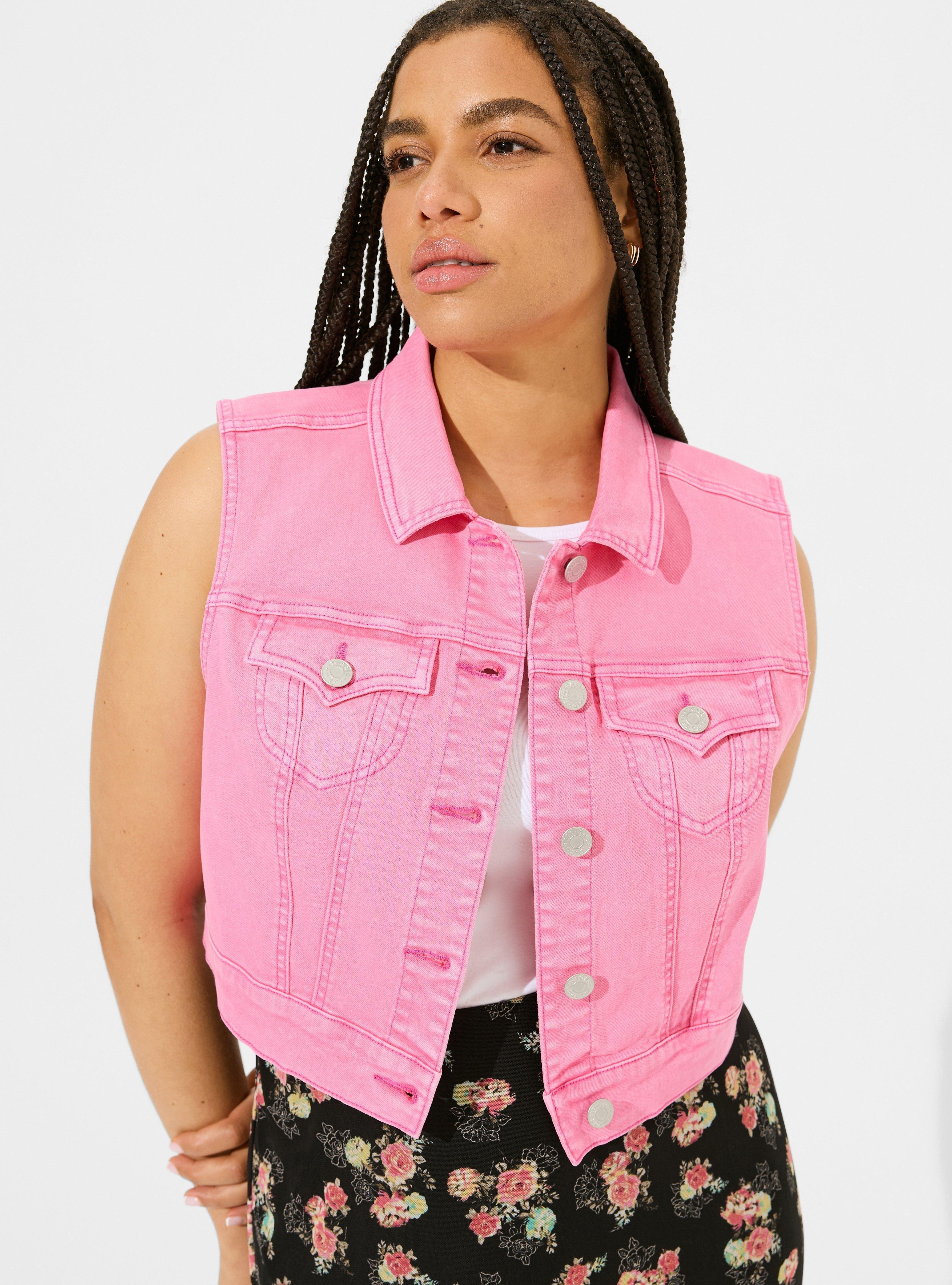 Torrid pink shops acid wash Jean denim jacket