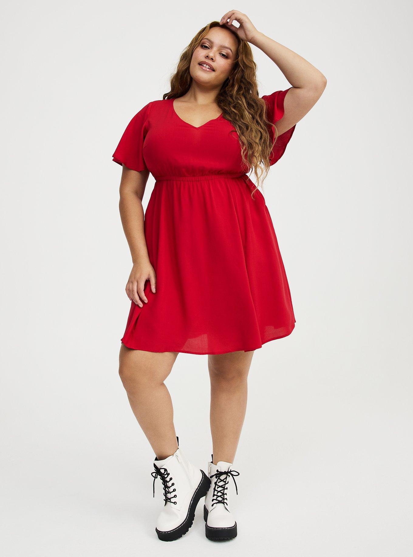 V-Neck Elastic Waist Mini Dress