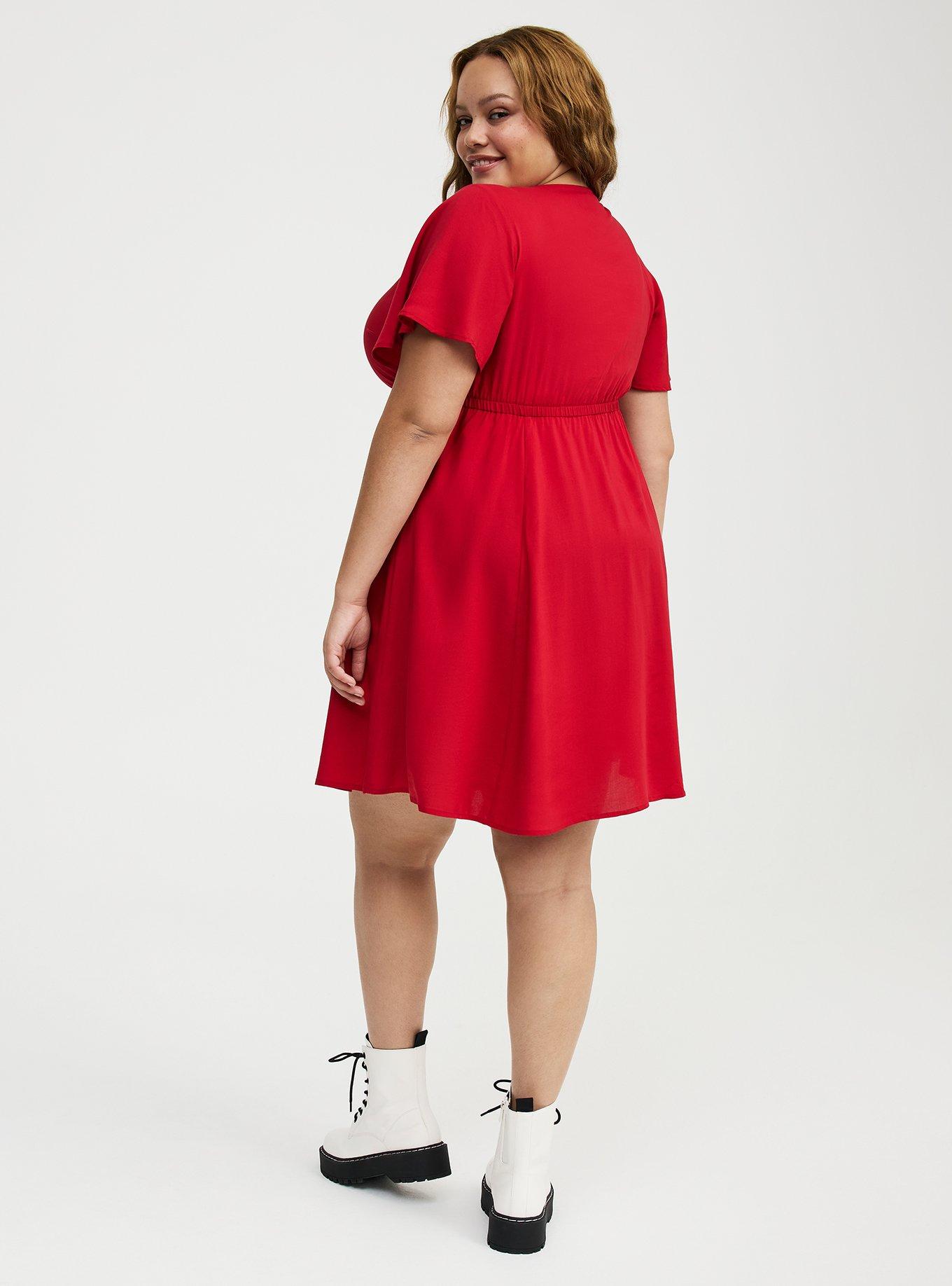 V-Neck Elastic Waist Mini Dress, JESTER RED, alternate