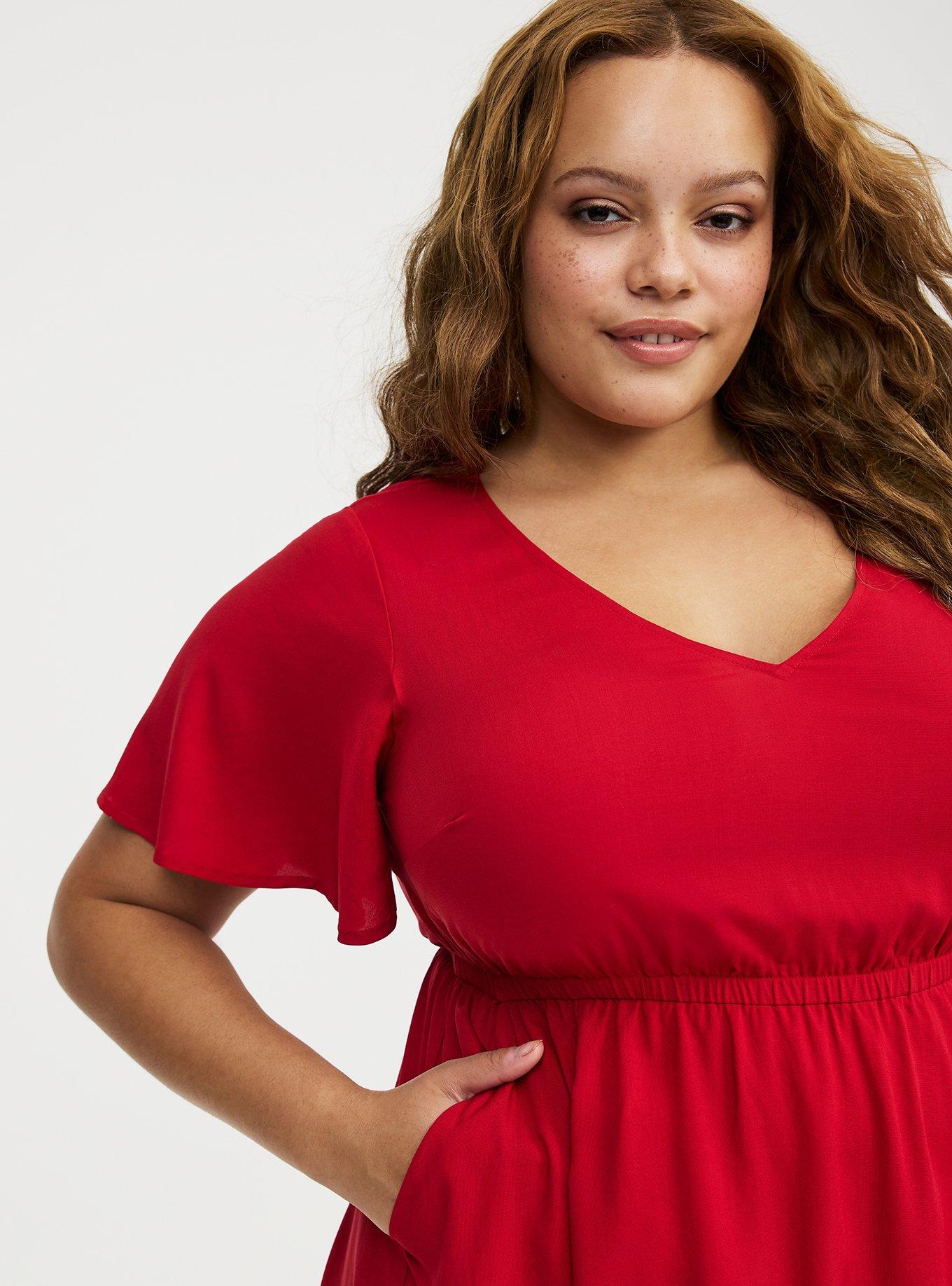 V-Neck Elastic Waist Mini Dress