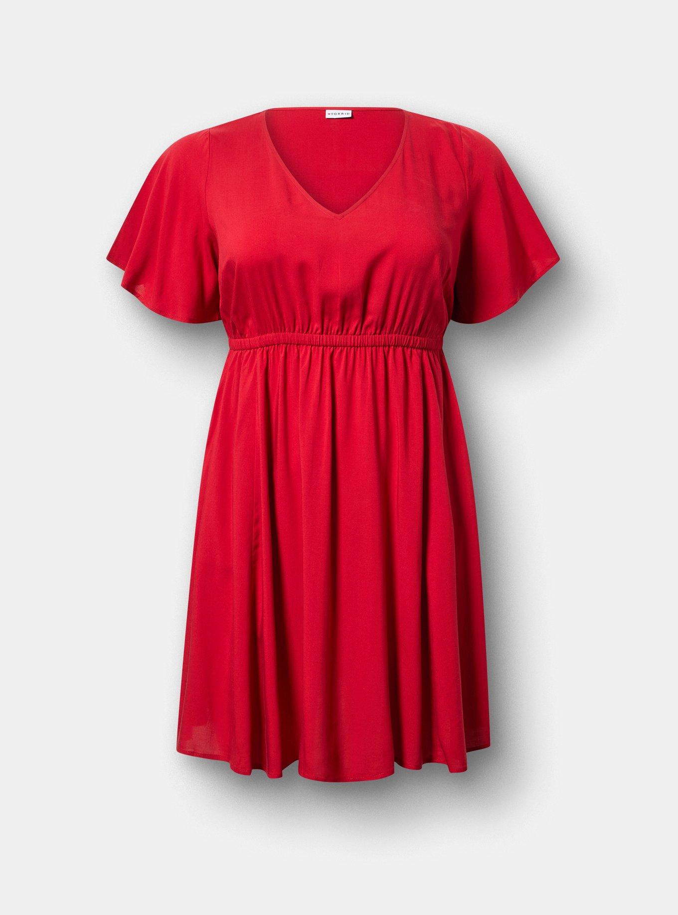 V-Neck Elastic Waist Mini Dress, JESTER RED, hi-res