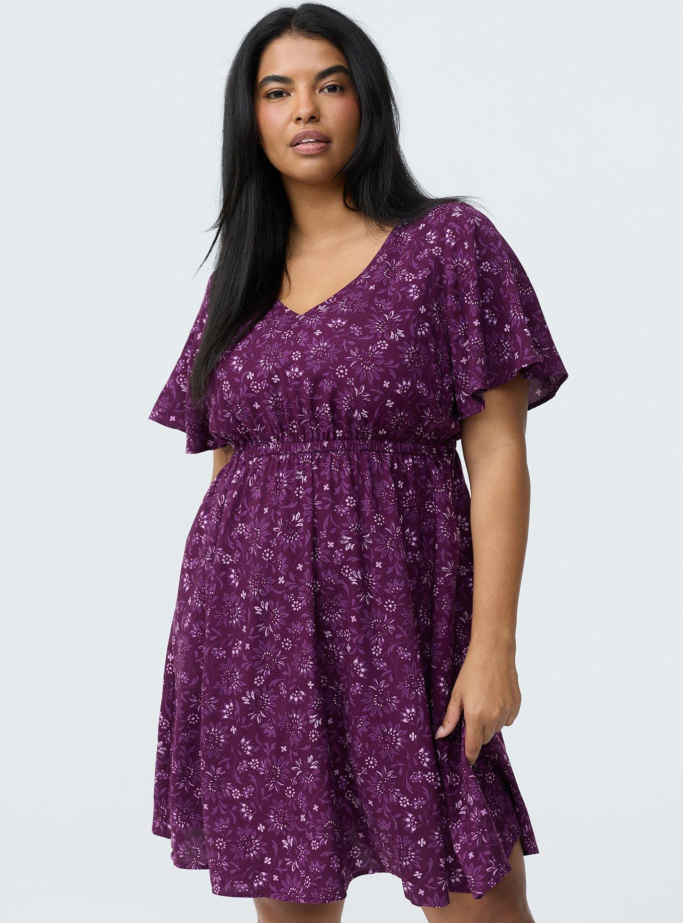 V-Neck Elastic Waist Mini Dress, FLOATING ON JACOBIEN PURPLE, alternate