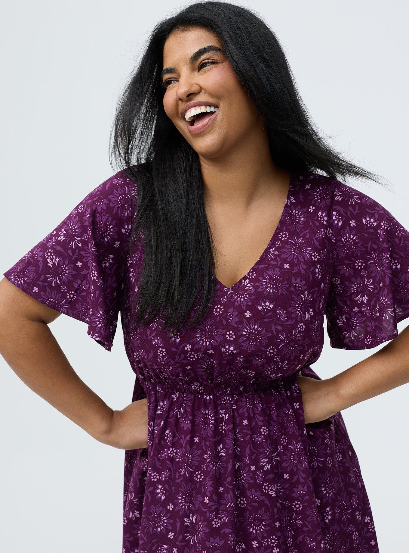 V-Neck Elastic Waist Mini Dress, FLOATING ON JACOBIEN PURPLE, alternate