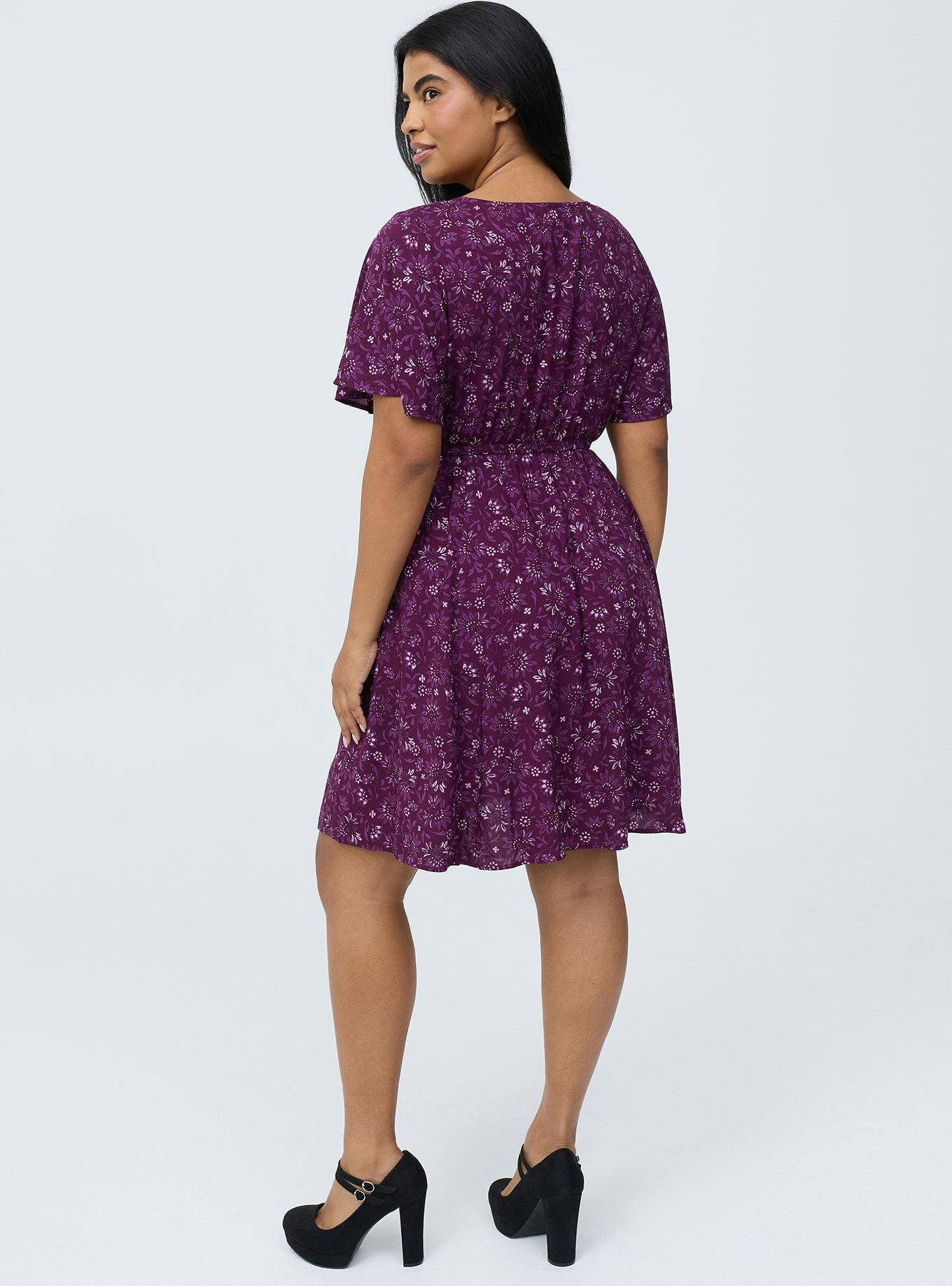 V-Neck Elastic Waist Mini Dress, FLOATING ON JACOBIEN PURPLE, alternate