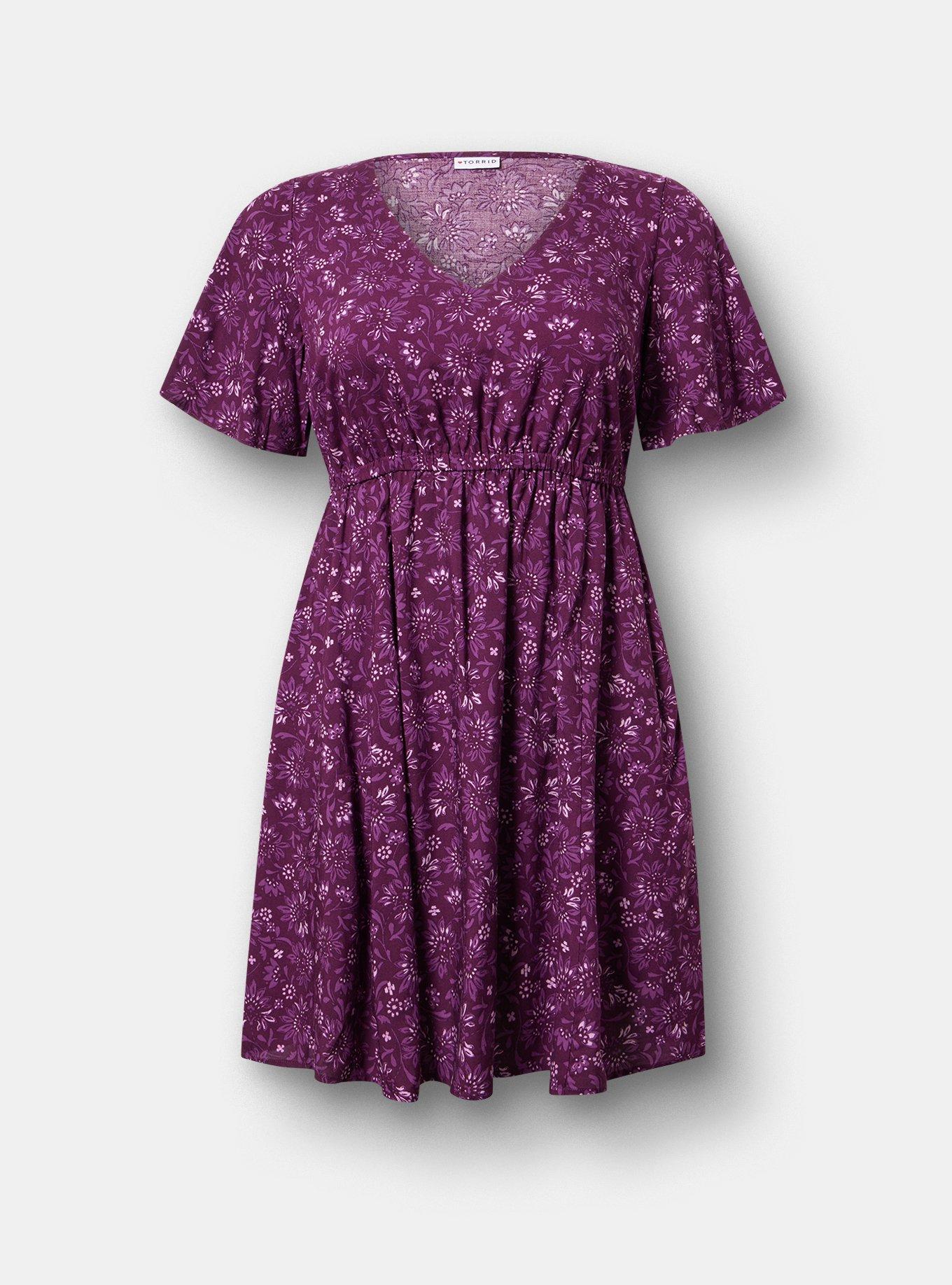 V-Neck Elastic Waist Mini Dress, FLOATING ON JACOBIEN PURPLE, hi-res