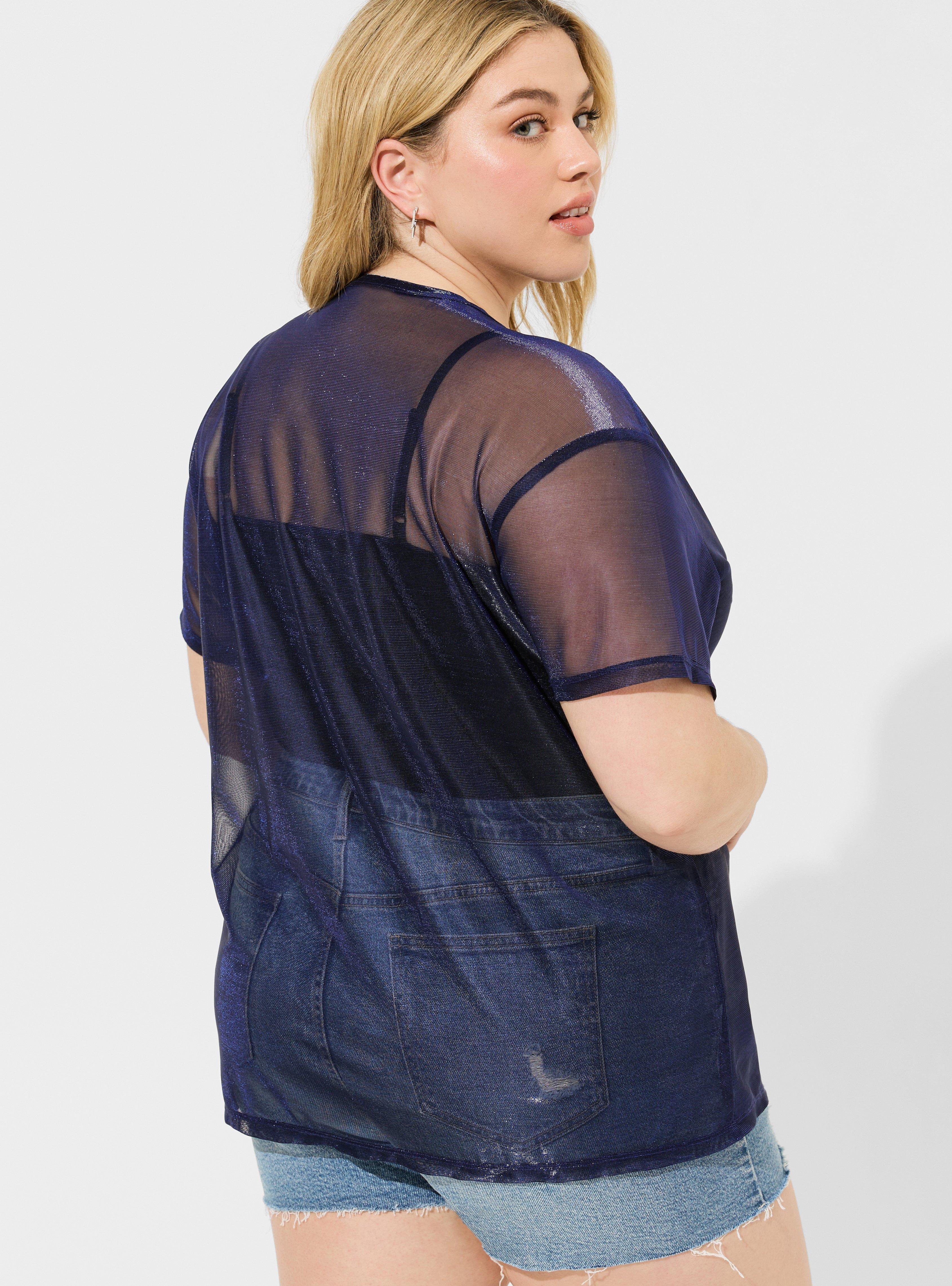 Plus Size - Oil Slick Mesh Crew Neck Relaxed Tee - Torrid