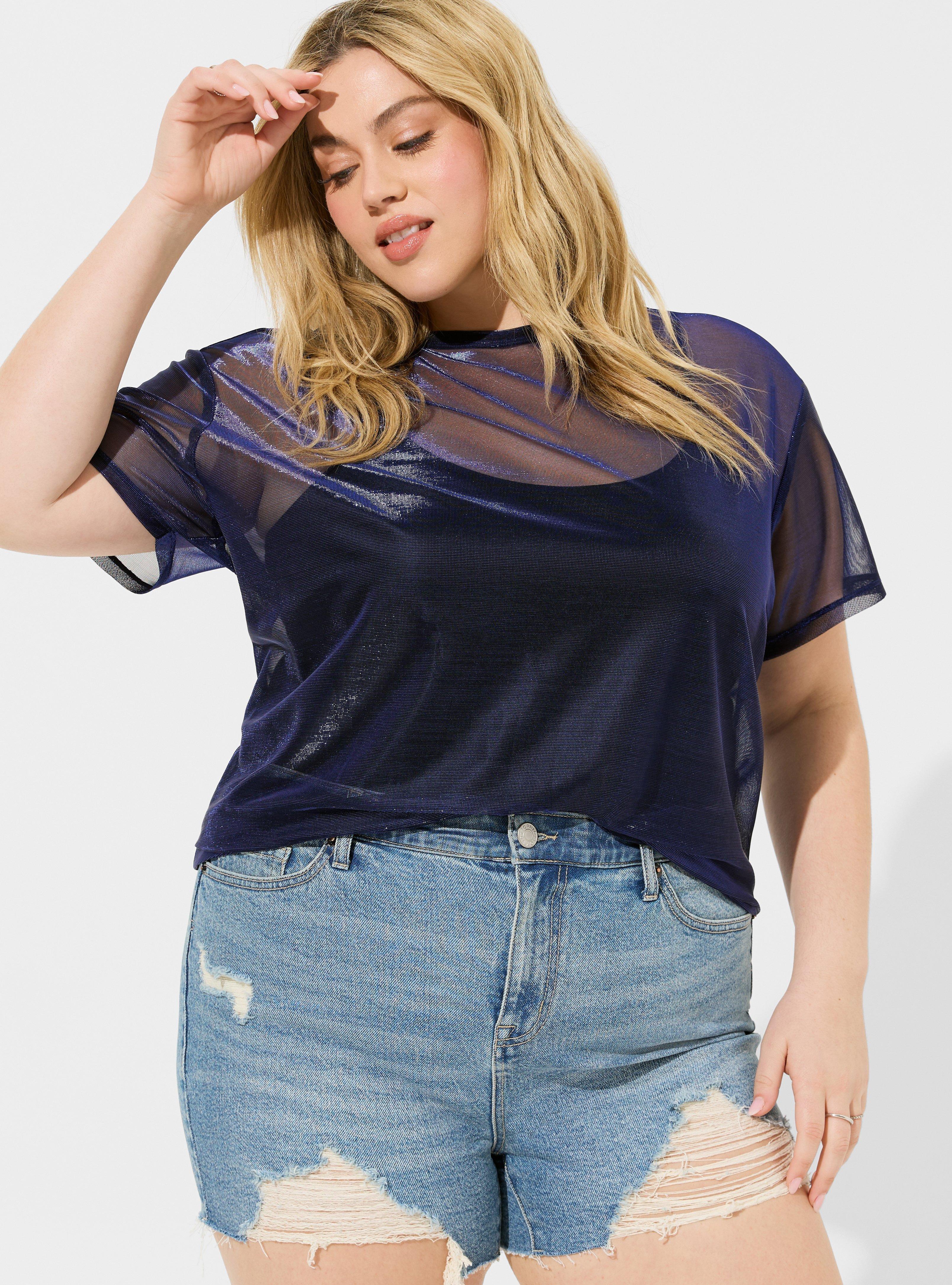 Plus Size - Oil Slick Mesh Crew Neck Relaxed Tee - Torrid