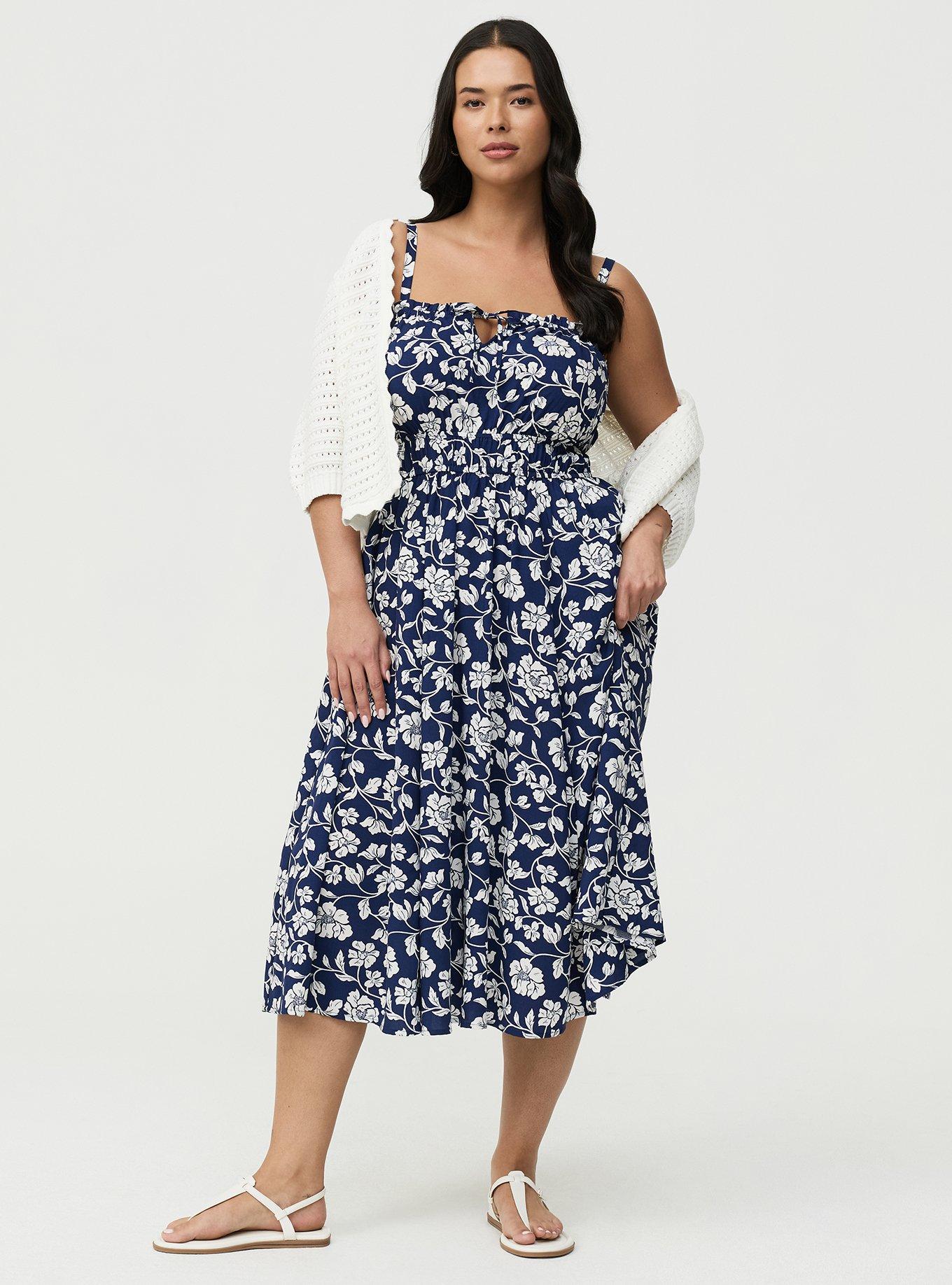 A-Line Midi Dress, BOUDOIR ROSE FLORAL NAVY, alternate