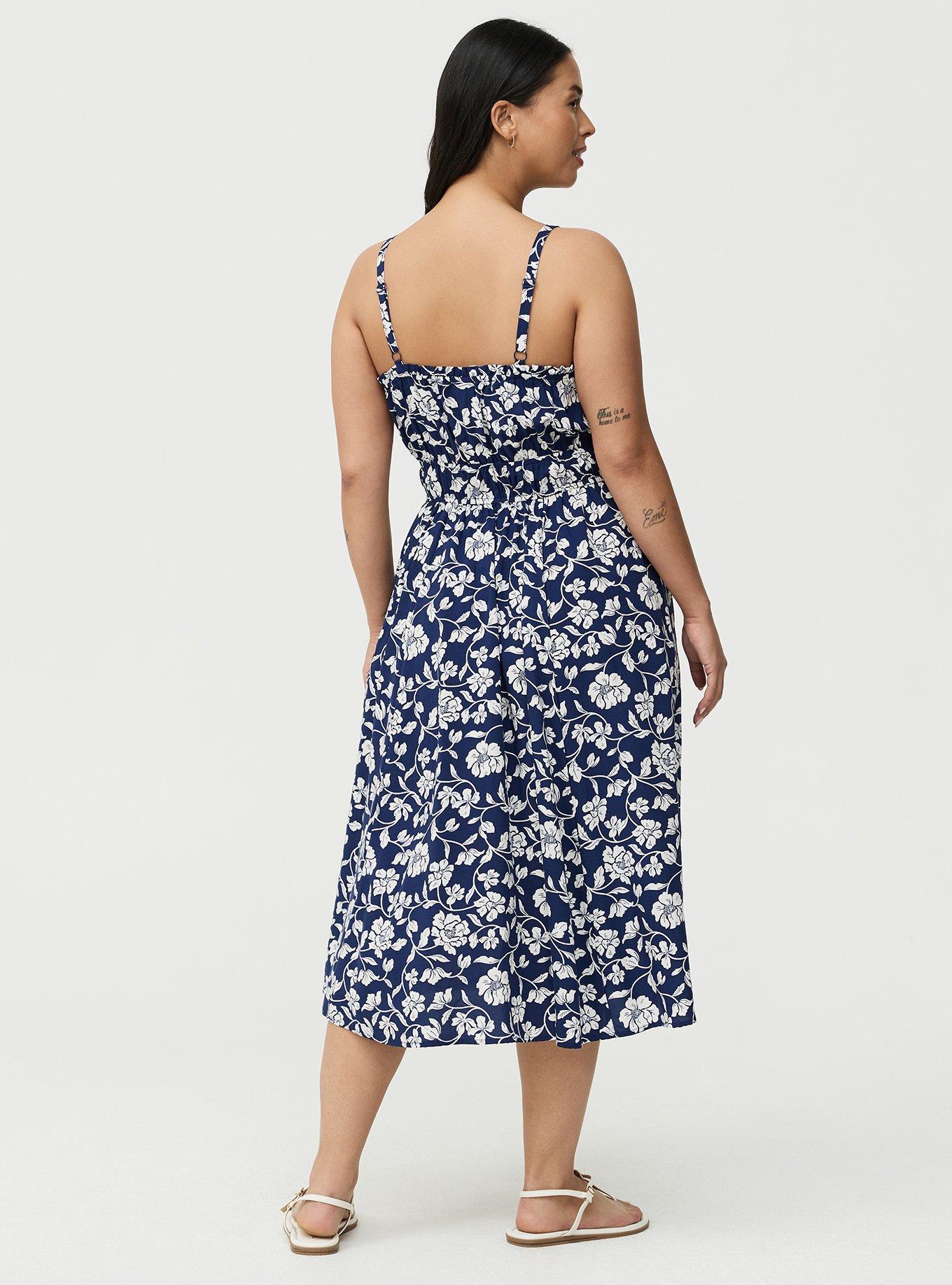 A-Line Midi Dress, BOUDOIR ROSE FLORAL NAVY, alternate