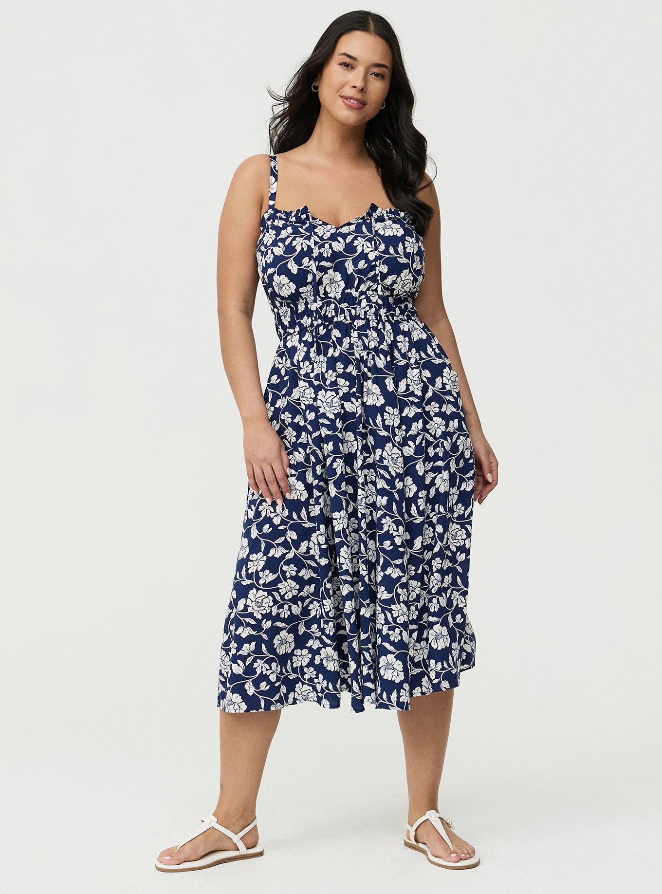 A-Line Midi Dress, BOUDOIR ROSE FLORAL NAVY, alternate