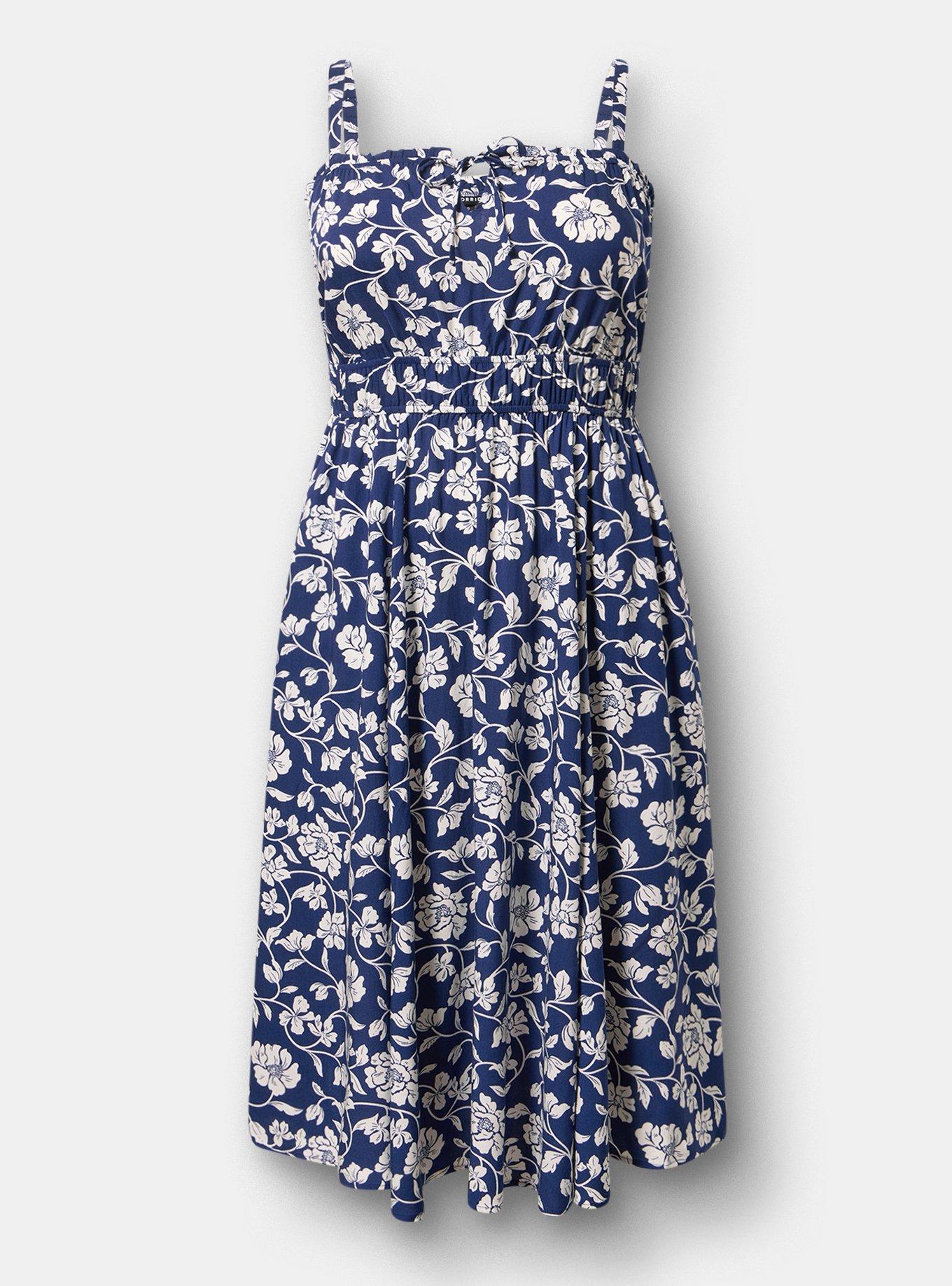 A-Line Midi Dress, BOUDOIR ROSE FLORAL NAVY, hi-res