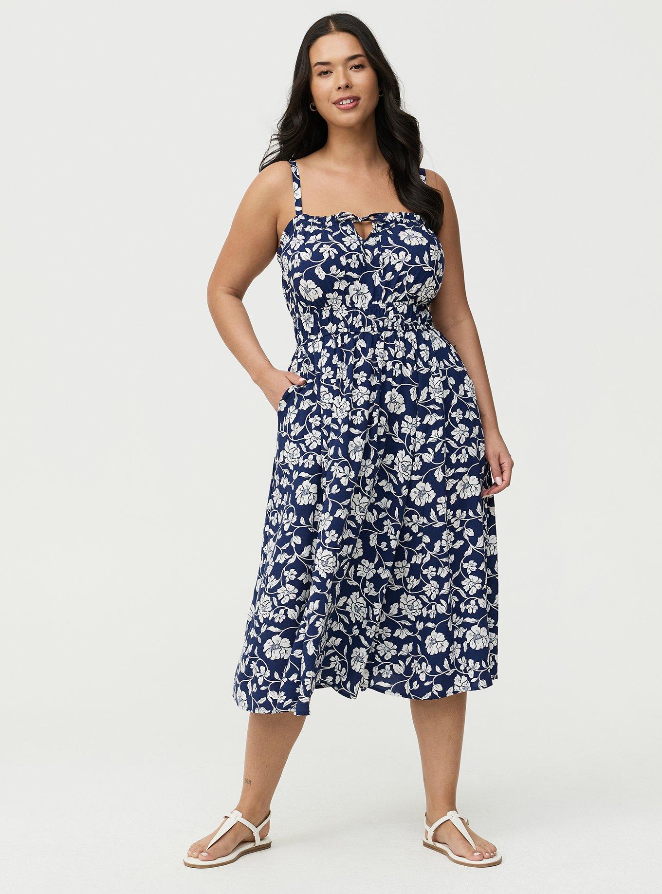A-Line Midi Dress, BOUDOIR ROSE FLORAL NAVY, hi-res