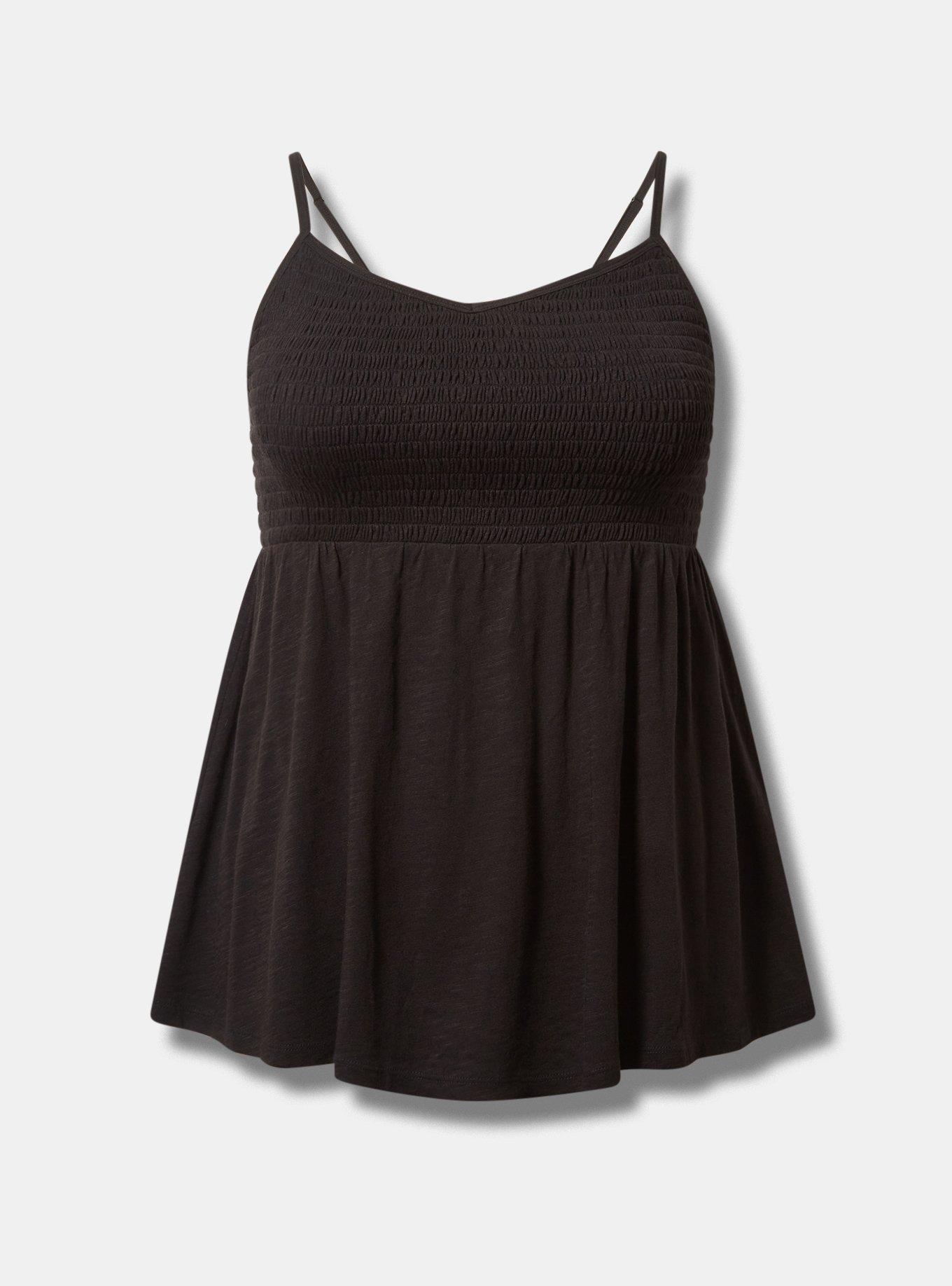 Cotton Modal Slub V-Neck Smocked Babydoll Tank