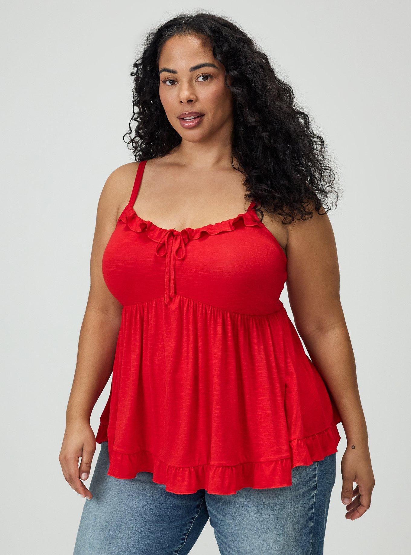 Super Soft Slub Ruffle Babydoll Top, ADRENALINE RUSH, hi-res