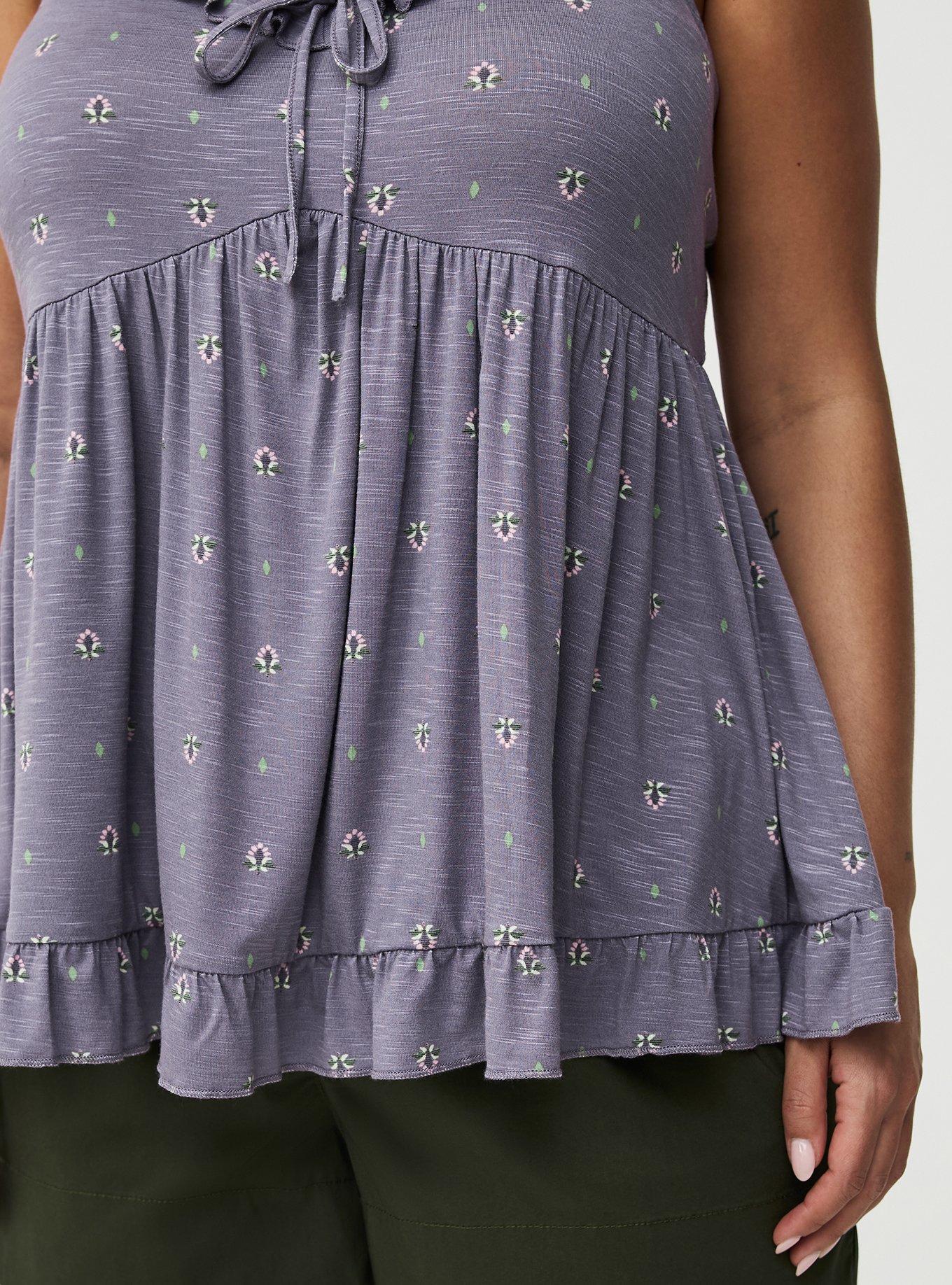 Super Soft Slub Ruffle Babydoll Top, ROSETTE MOTIF PURPLE, alternate