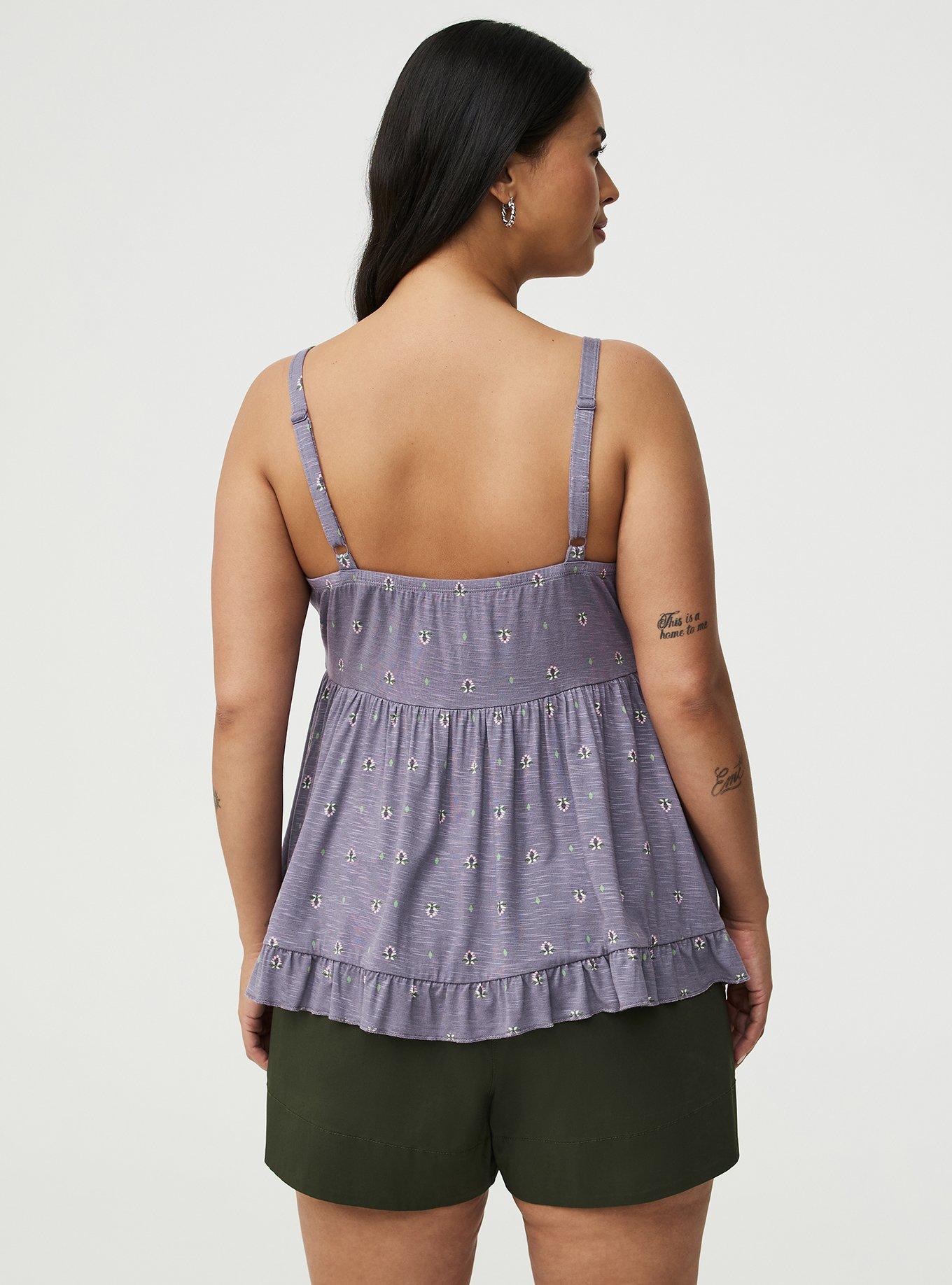 Super Soft Slub Ruffle Babydoll Top, ROSETTE MOTIF PURPLE, alternate