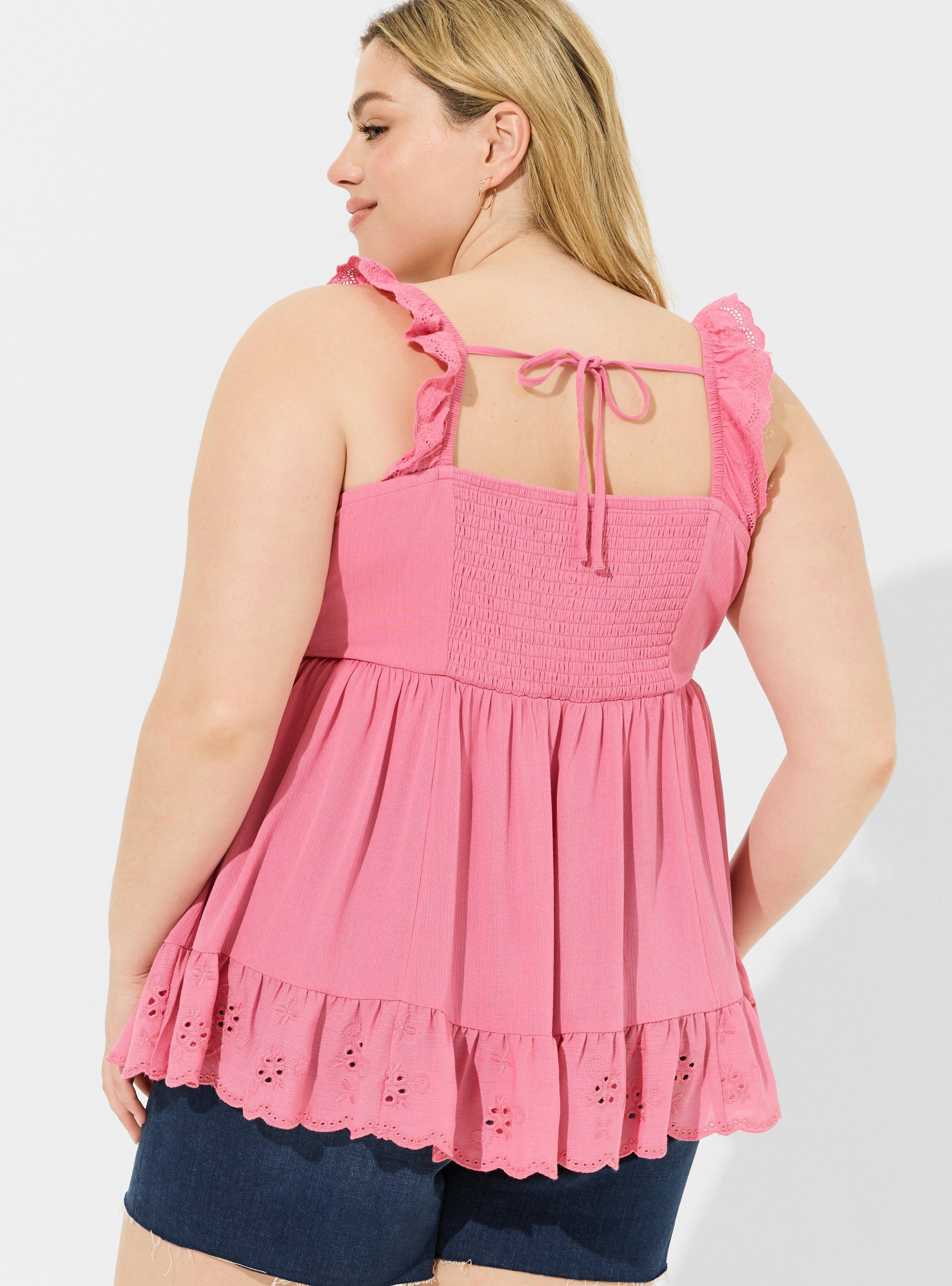 Washable Gauze Eyelet Trim Top