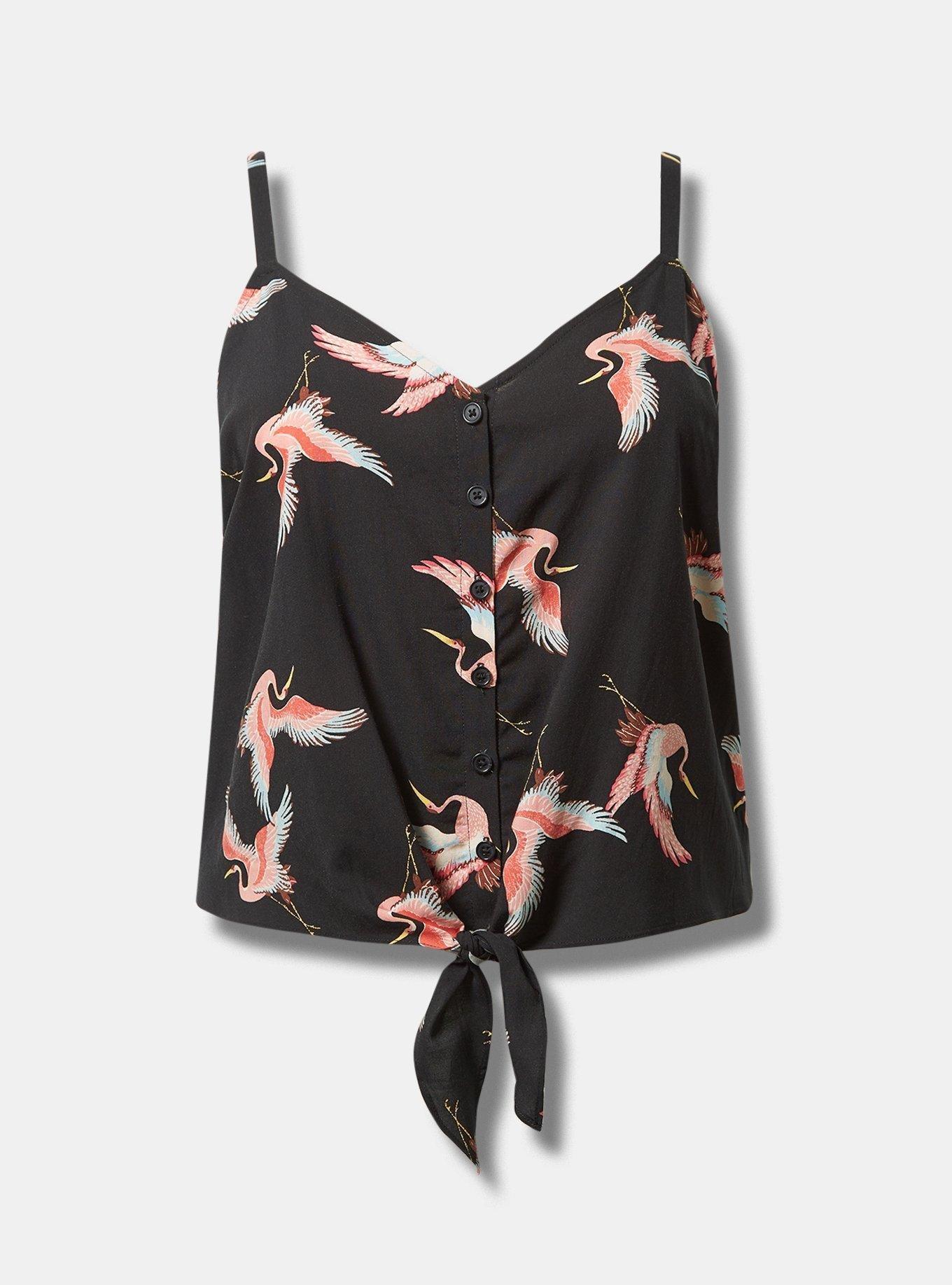 Challis Button Down Tie Front Crop