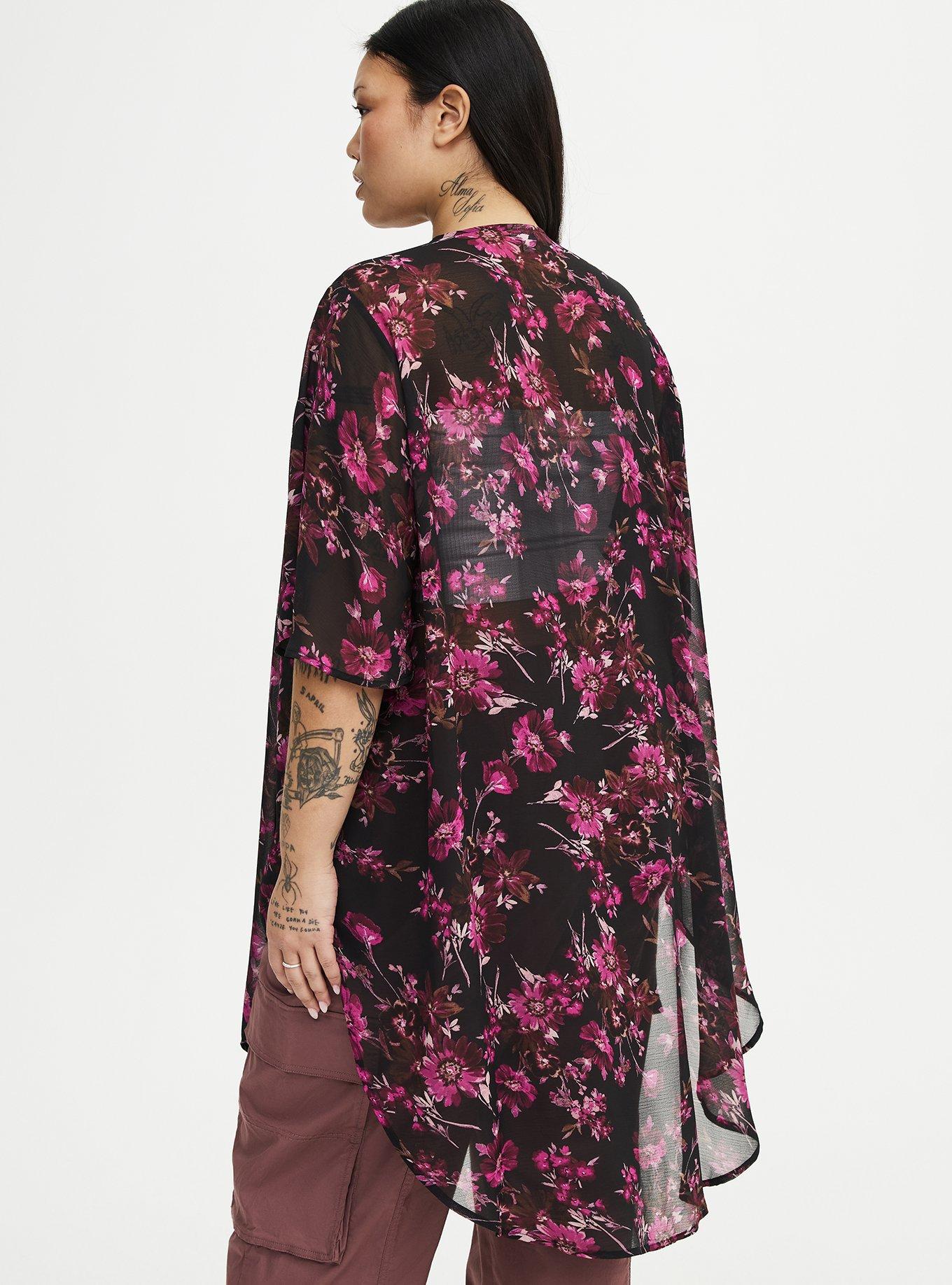 Textured  Chiffon Kimono, WHIMSICAL DAISY FLORAL BLACK, alternate