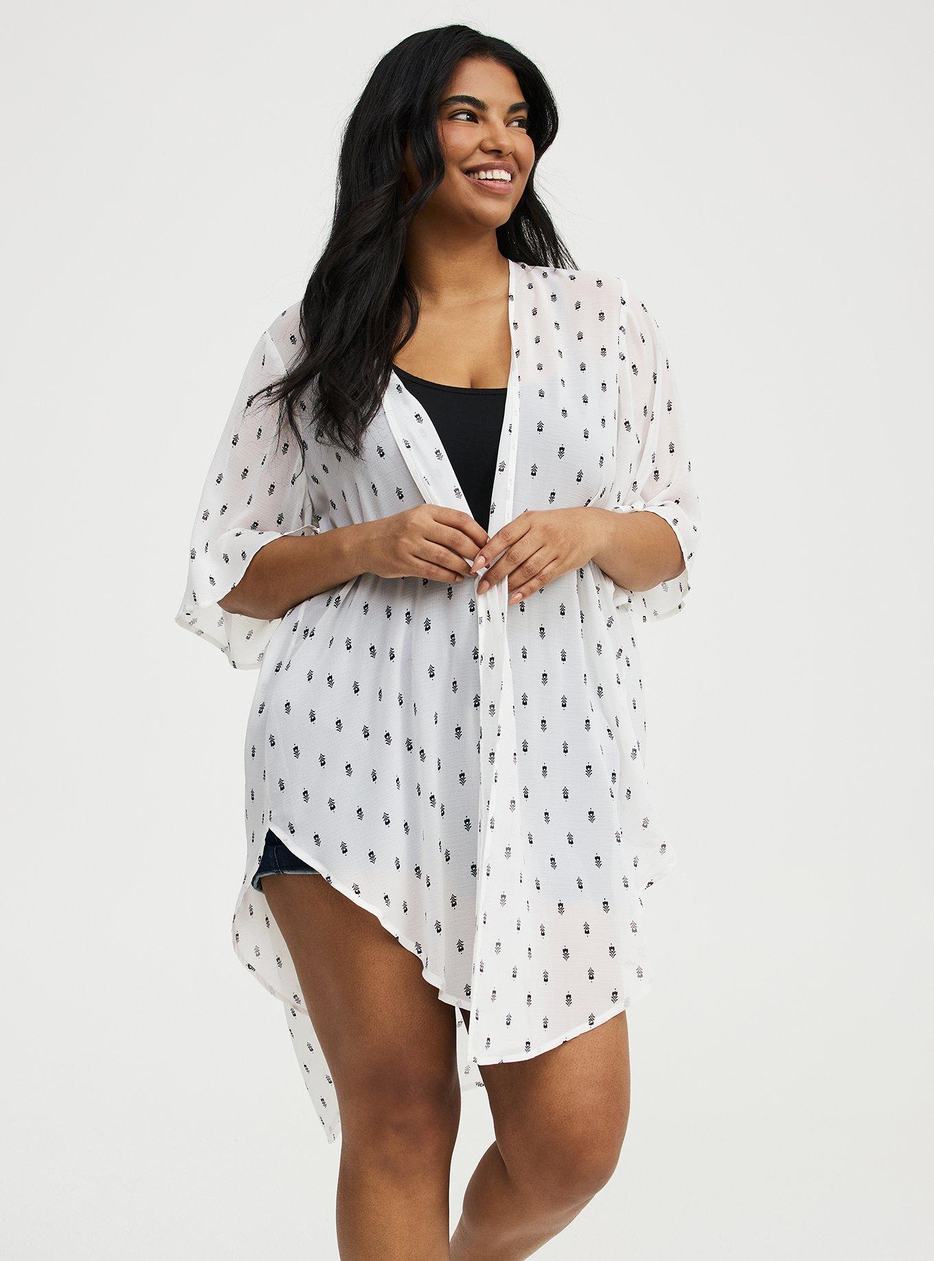 Textured  Chiffon Kimono, TOVA MOTIFS IVORY, alternate