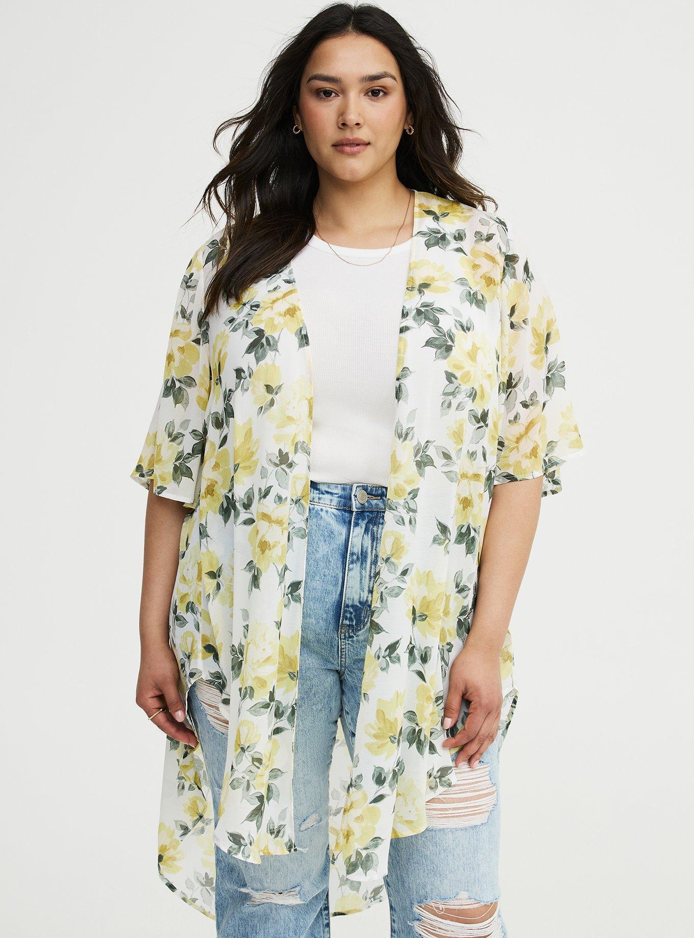 Textured  Chiffon Kimono, ZELENA FLORAL YELLOW, alternate