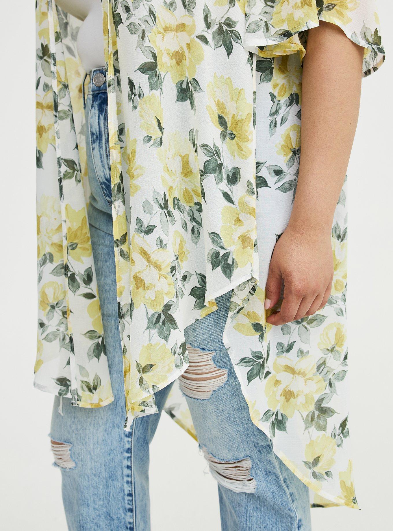 Textured  Chiffon Kimono, ZELENA FLORAL YELLOW, alternate