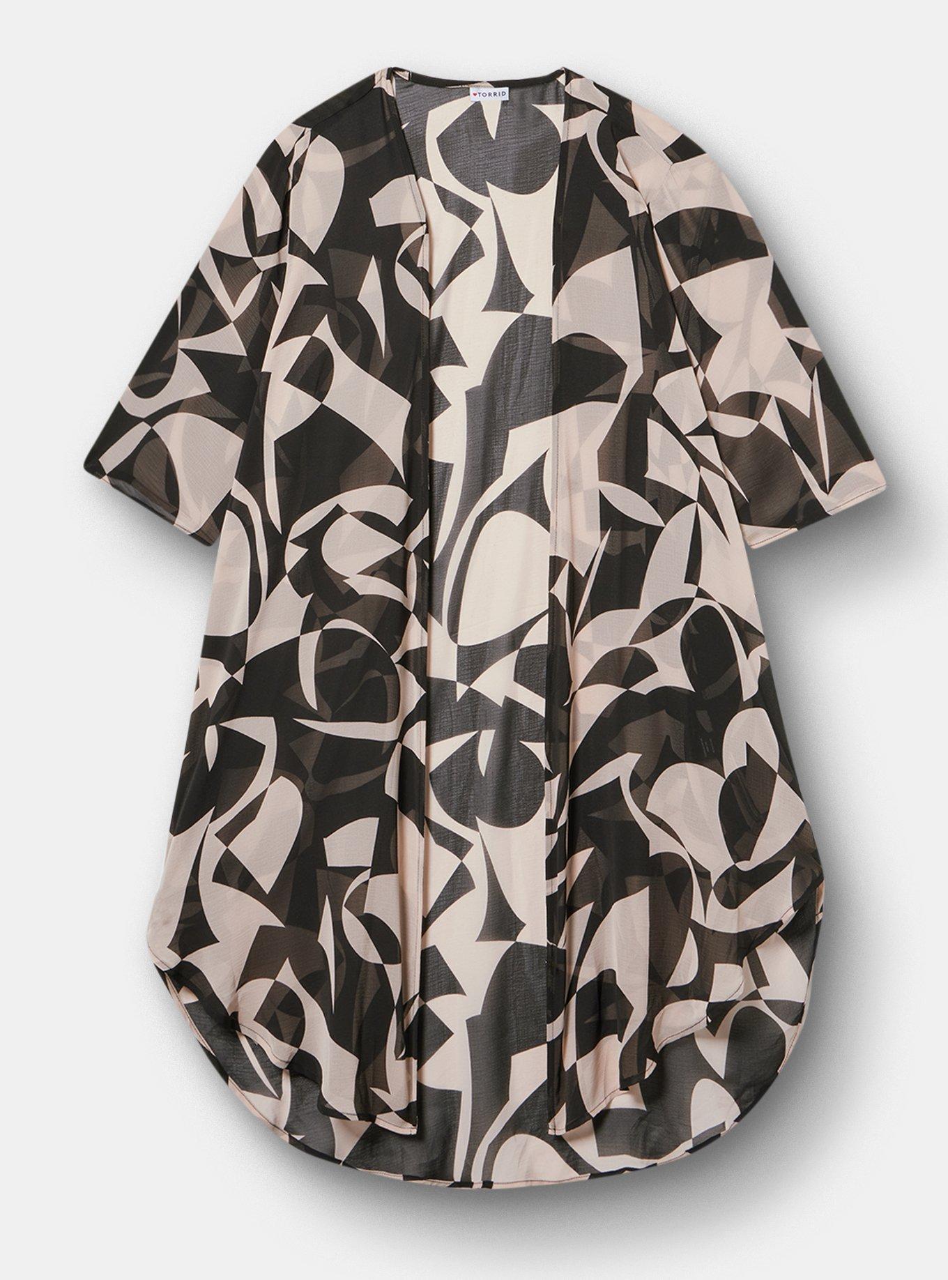 Textured  Chiffon Kimono, CALI GEO TAN, hi-res