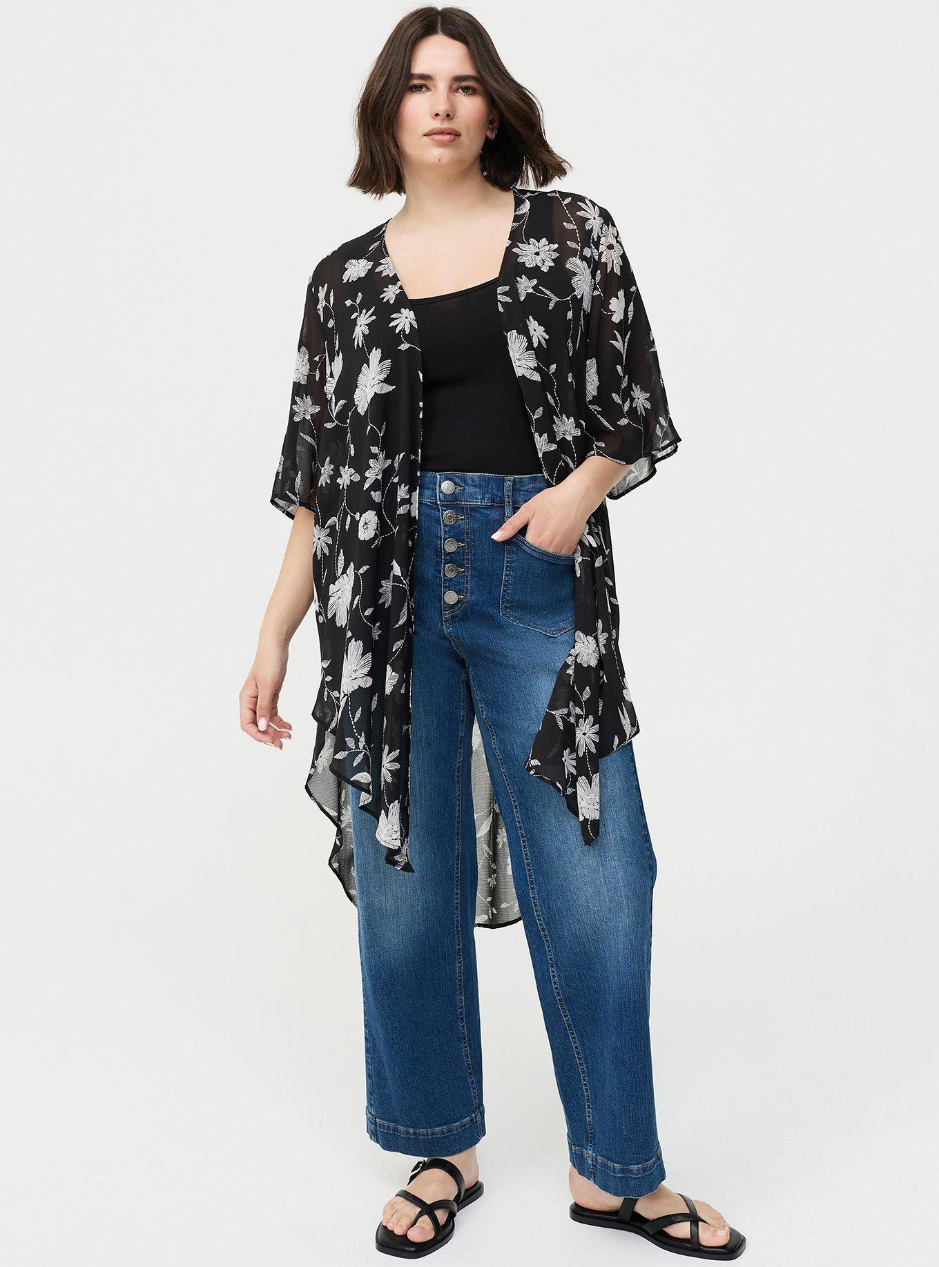 Textured  Chiffon Kimono, IN STITCHES FLORAL, hi-res