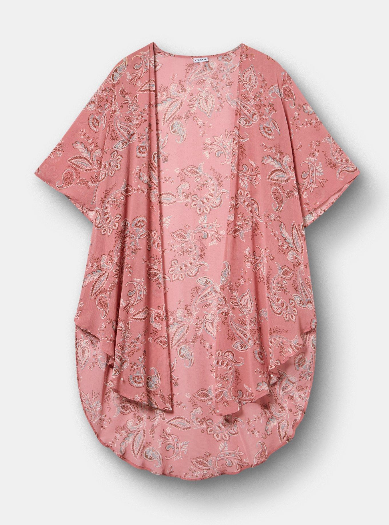 Textured Chiffon Kimono, SWEETHEART PAISLEY CORAL, flat
