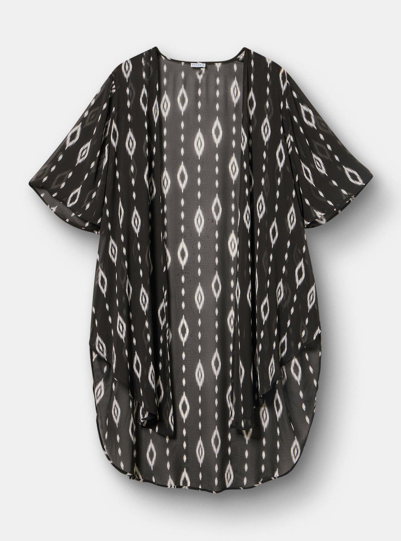 Textured Chiffon Kimono, DIAMOND CURTAIN BLACK, flat