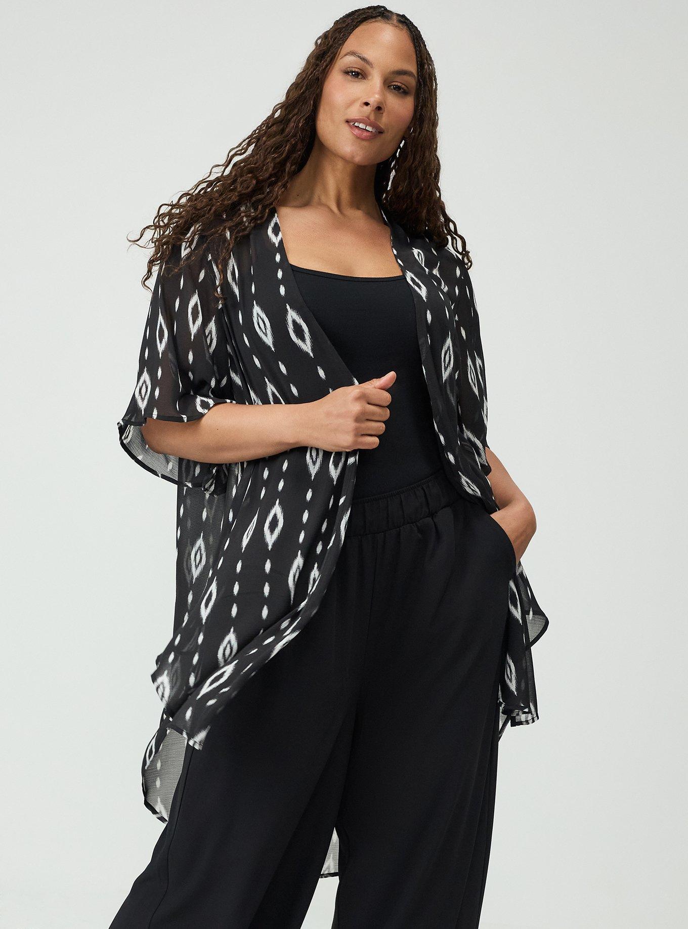 Textured Chiffon Kimono, DIAMOND CURTAIN BLACK, hi-res