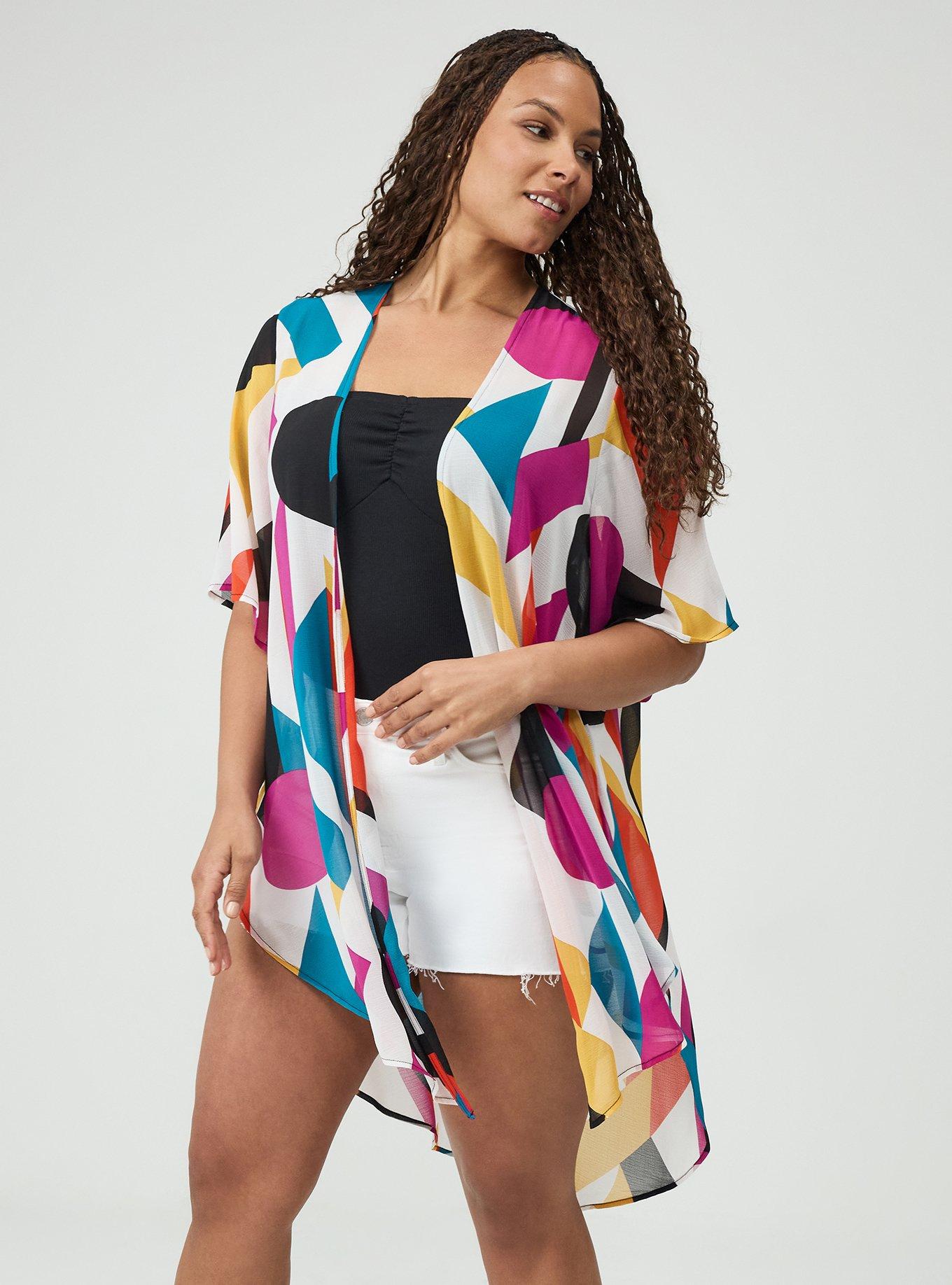 Textured Chiffon Kimono, SURF GEO WHITE, alternate