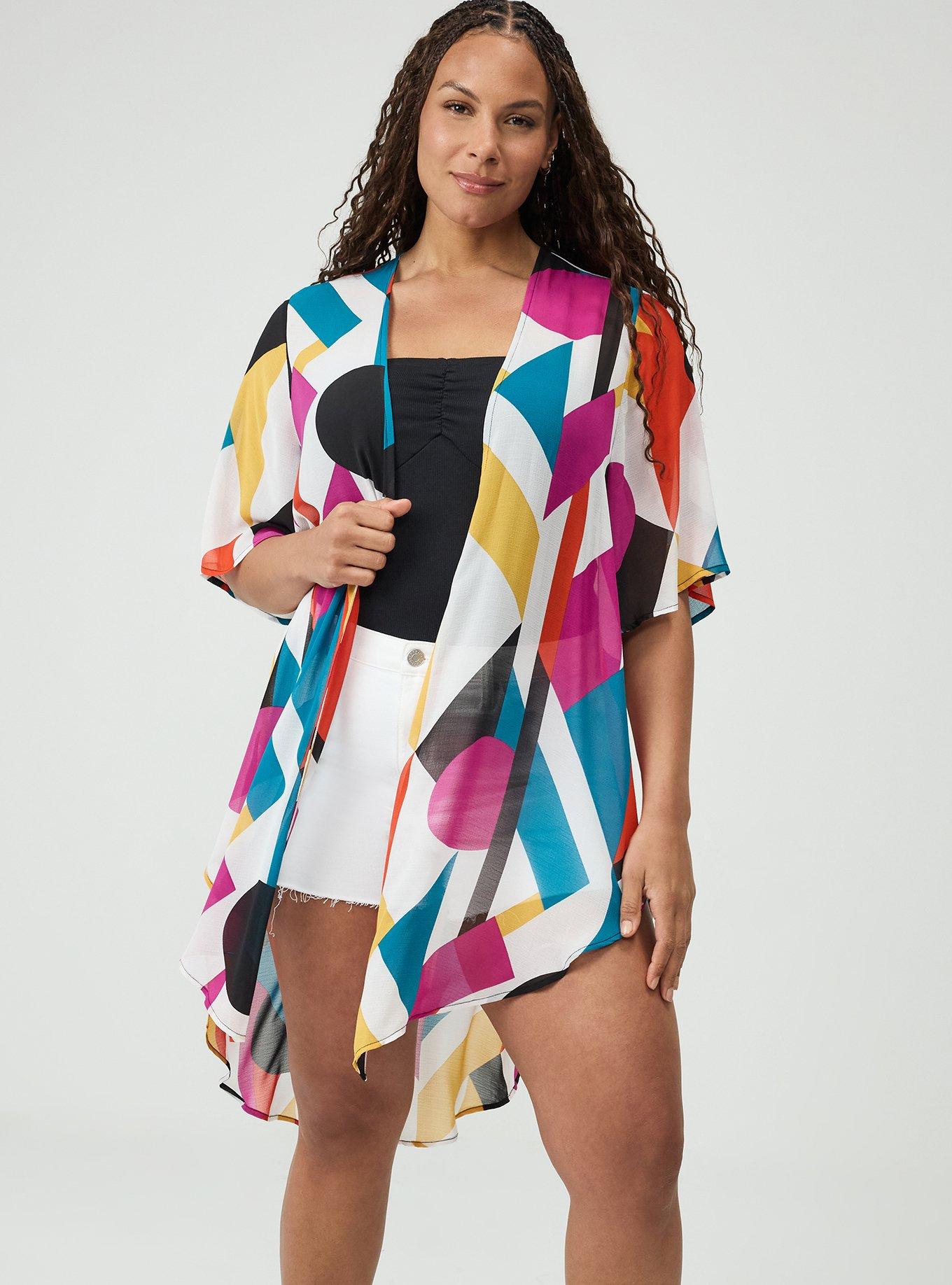 Textured Chiffon Kimono, SURF GEO WHITE, alternate