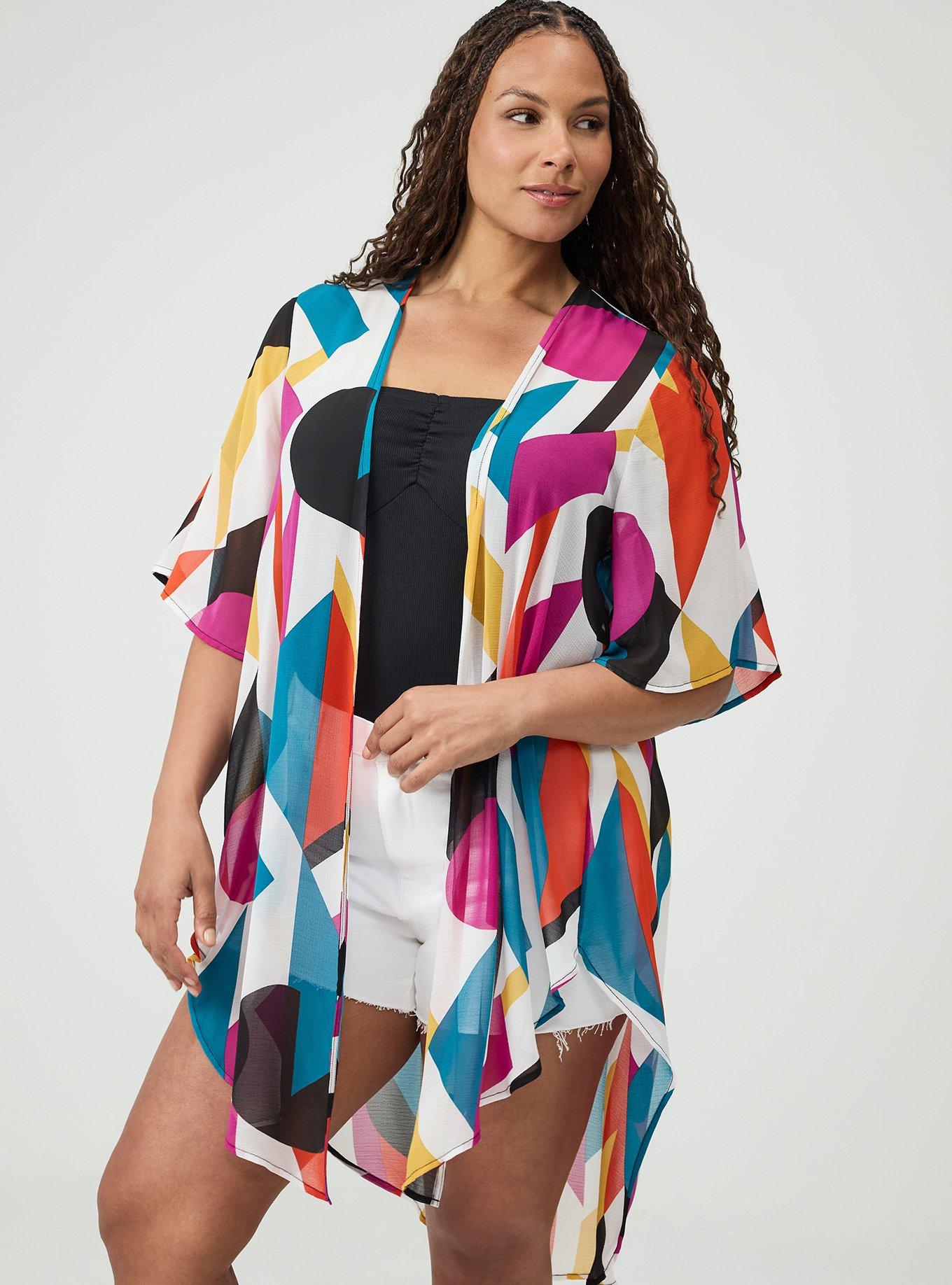 Textured Chiffon Kimono, SURF GEO WHITE, hi-res